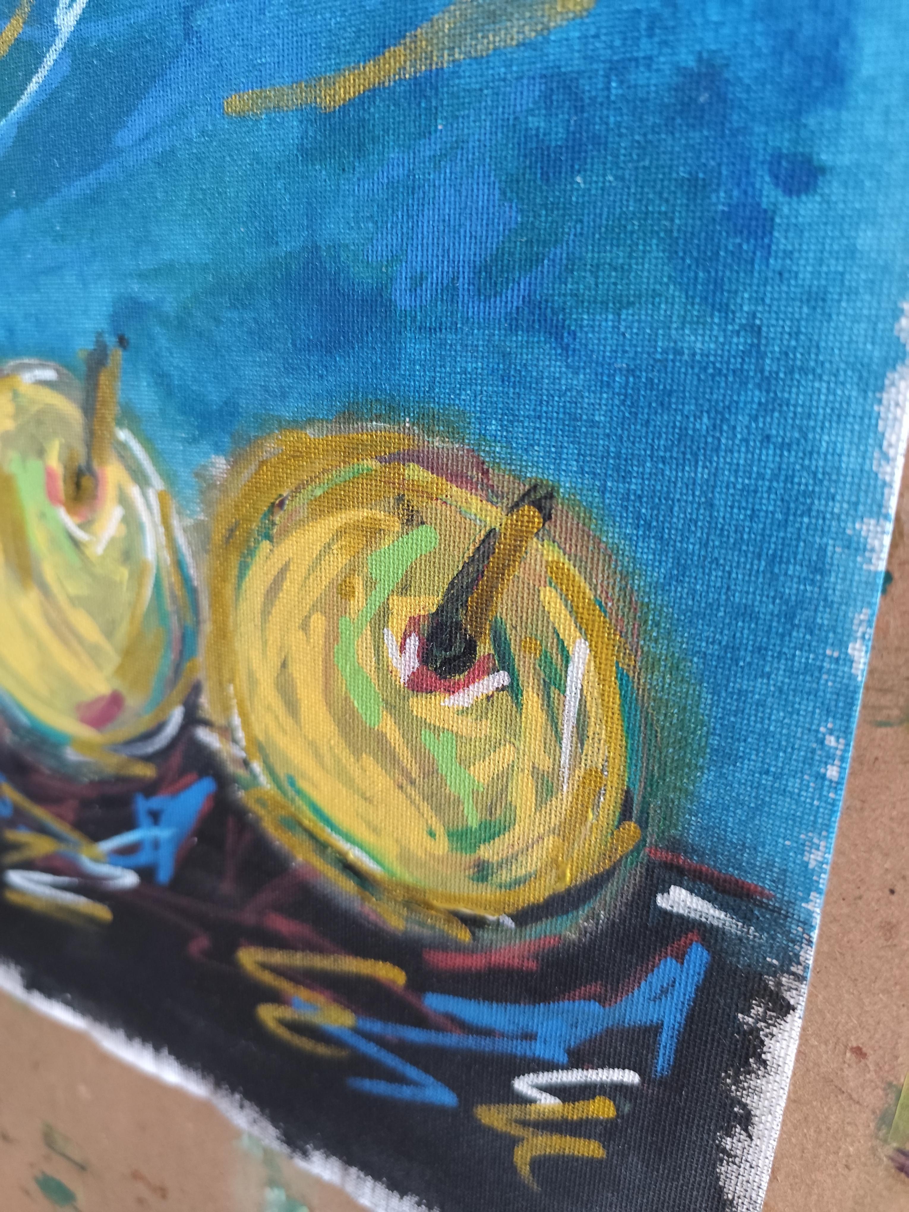 Zeitgenössisches abstraktes expressionistisches Stillleben auf Leinwand 