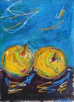 Quadro di natura morta astratta contemporanea su tela "Coppia d'oro".