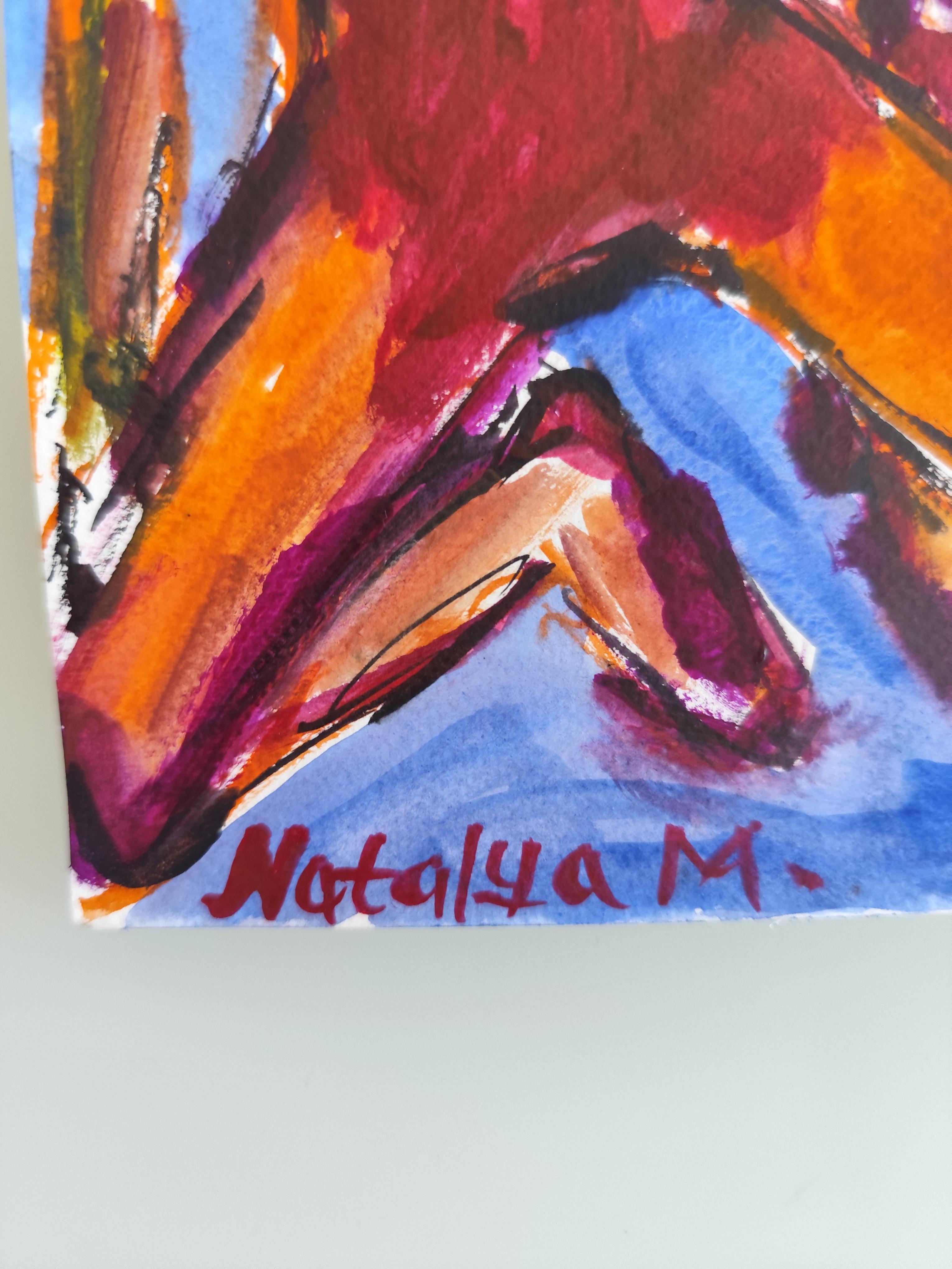 Contemporary abstract expressionist vivid watercolor women paper 