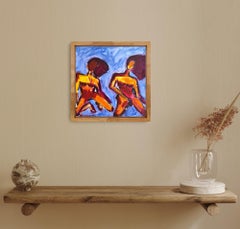 Contemporary abstract expressionist vivid watercolor women paper "Dancing souls"