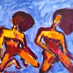 Contemporary abstract expressionist vivid watercolor women paper "Dancing souls"