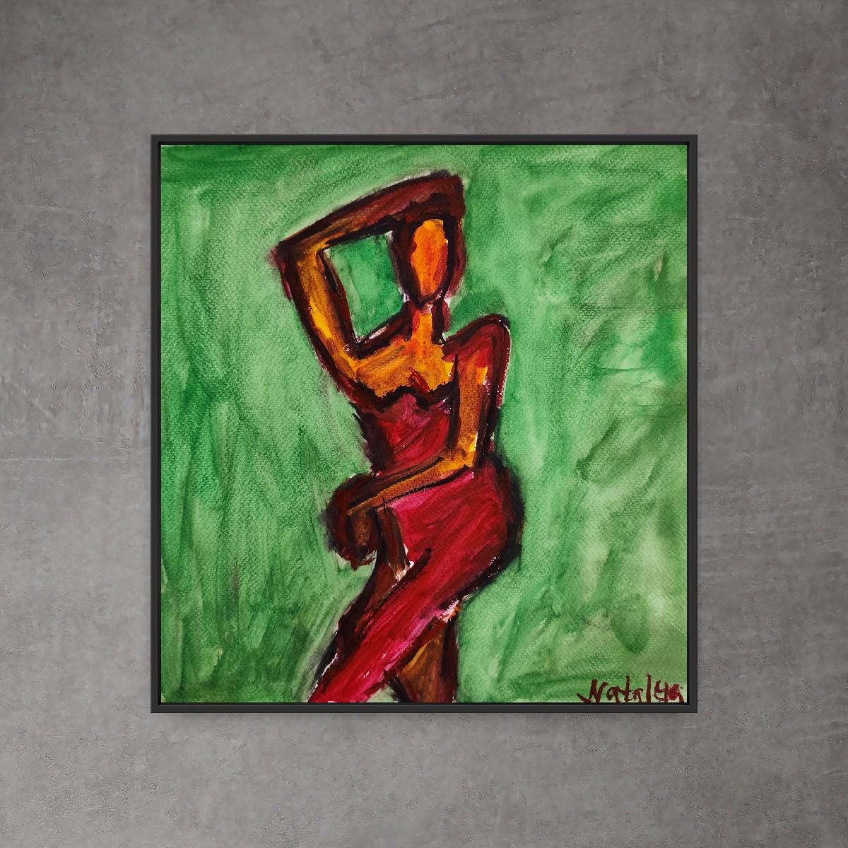 Acuarela expresionista abstracta contemporánea mujer sobre papel 