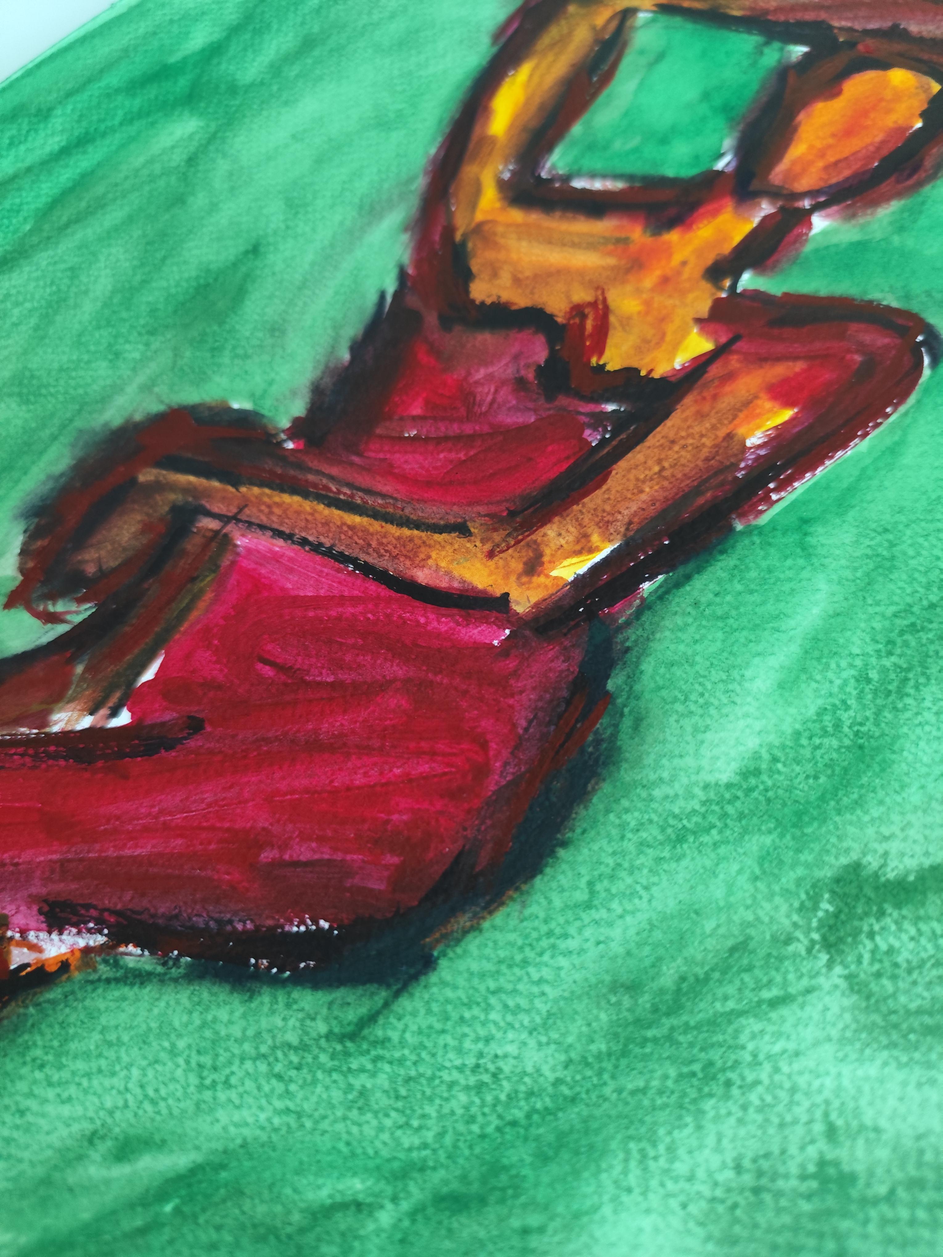 Acuarela expresionista abstracta contemporánea mujer sobre papel 