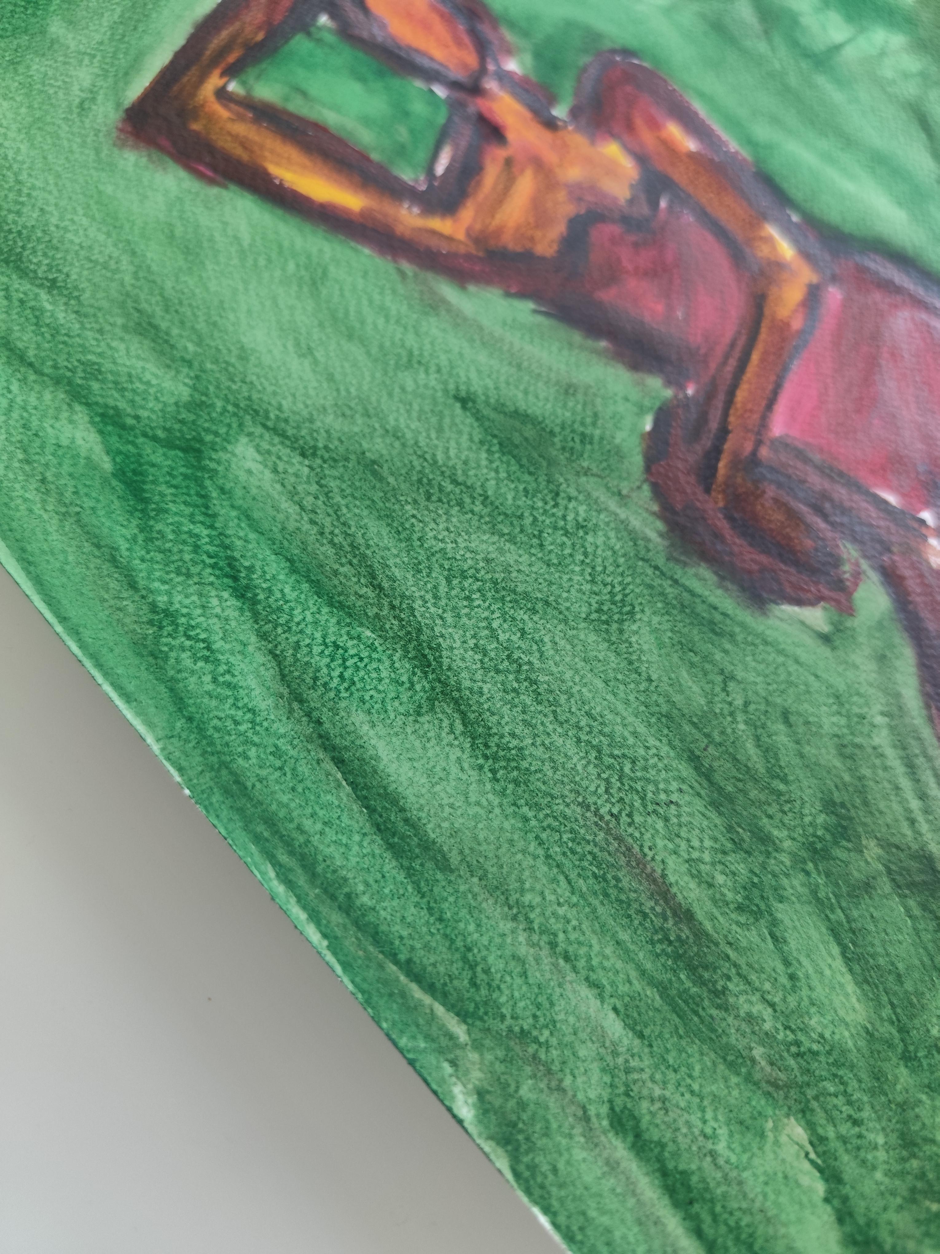 Acuarela expresionista abstracta contemporánea mujer sobre papel 