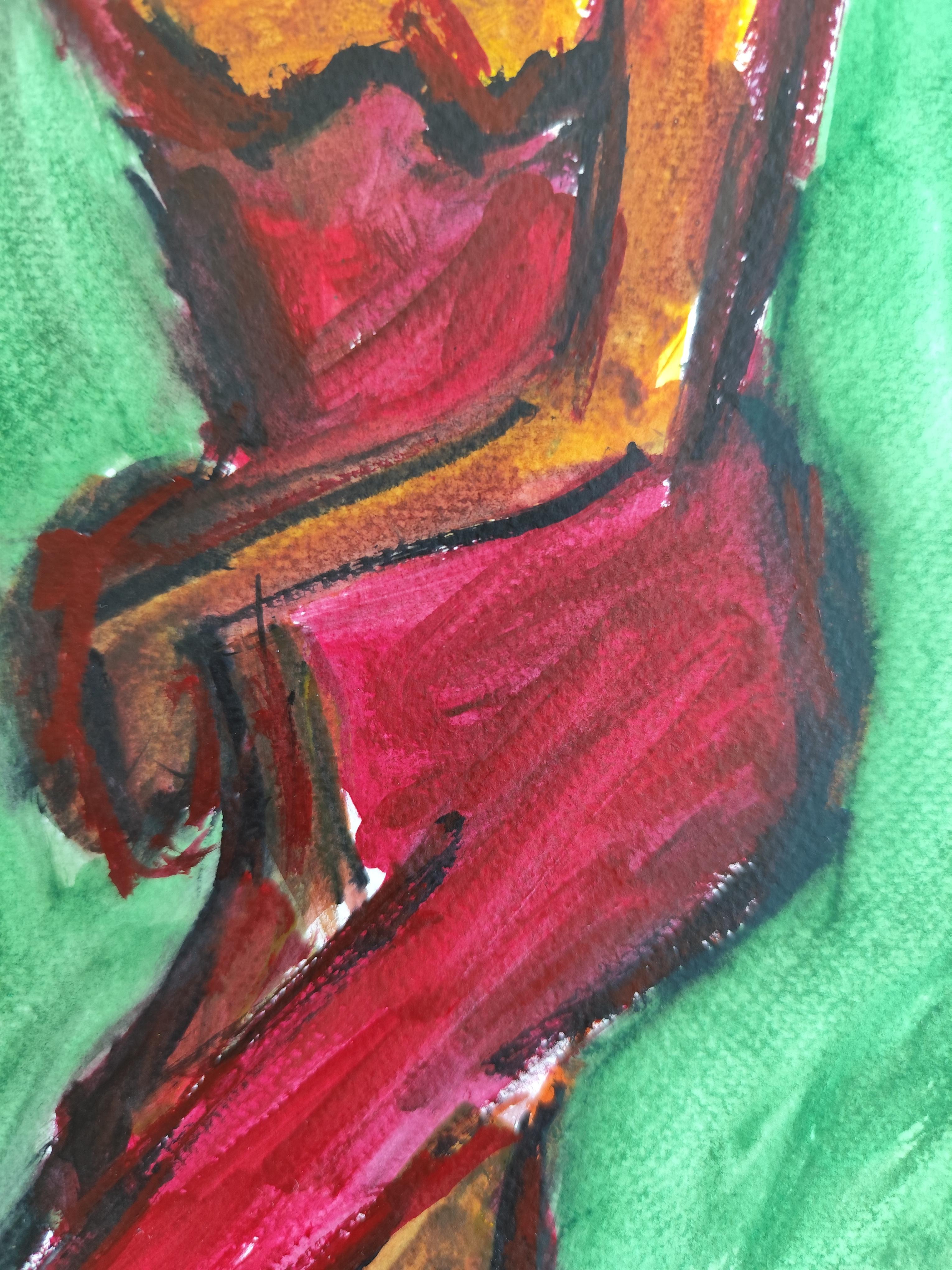 Acuarela expresionista abstracta contemporánea mujer sobre papel 