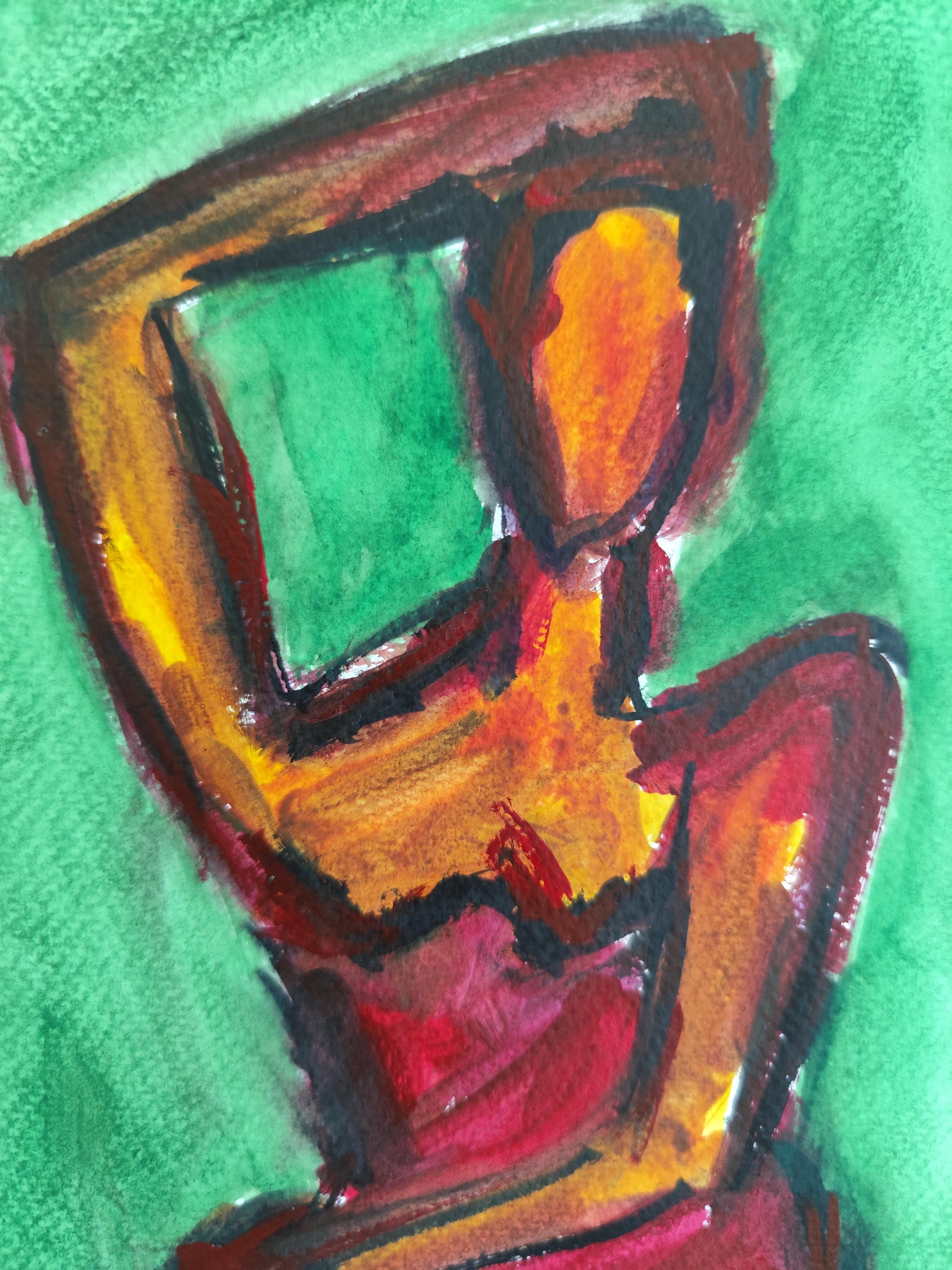 Acuarela expresionista abstracta contemporánea mujer sobre papel 
