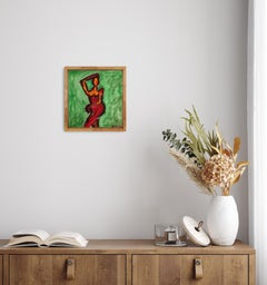 Contemporary abstract expressionist watercolor woman on paper "Figure in green"