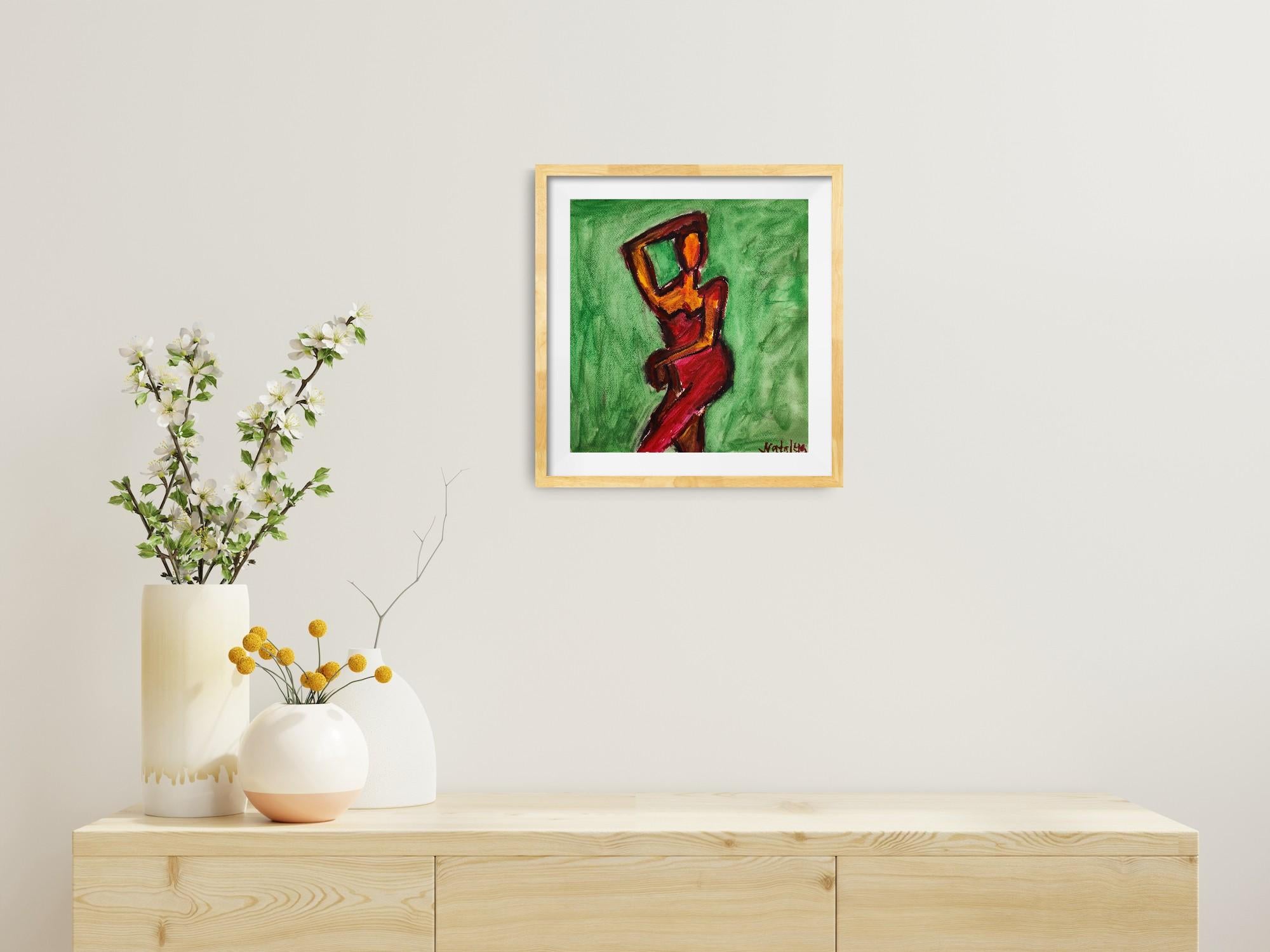 Acuarela expresionista abstracta contemporánea mujer sobre papel 