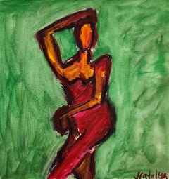 Acuarela expresionista abstracta contemporánea mujer sobre papel "Figura en verde"