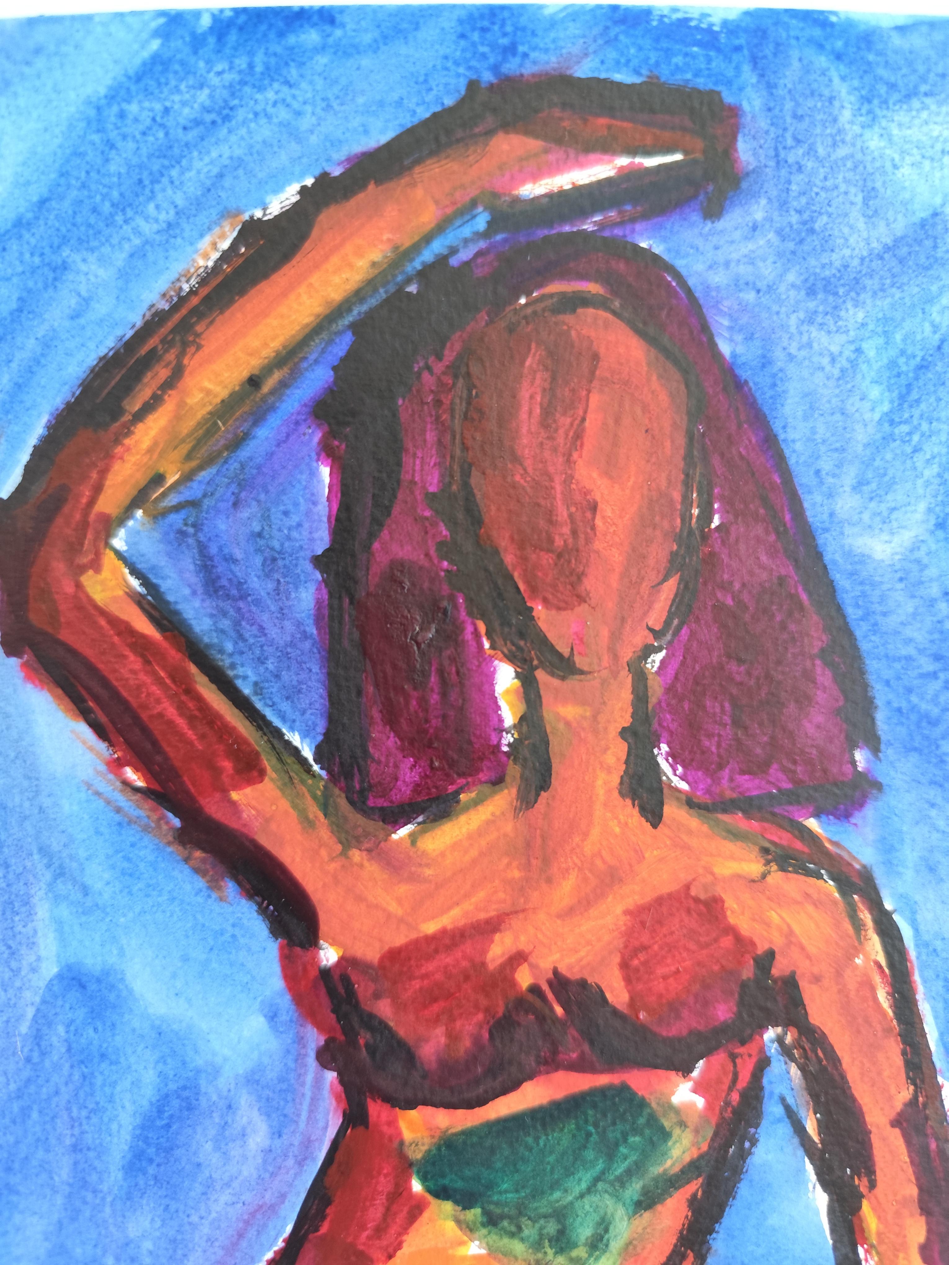 Aquarelle contemporaine expressionniste abstraite femmes papier 