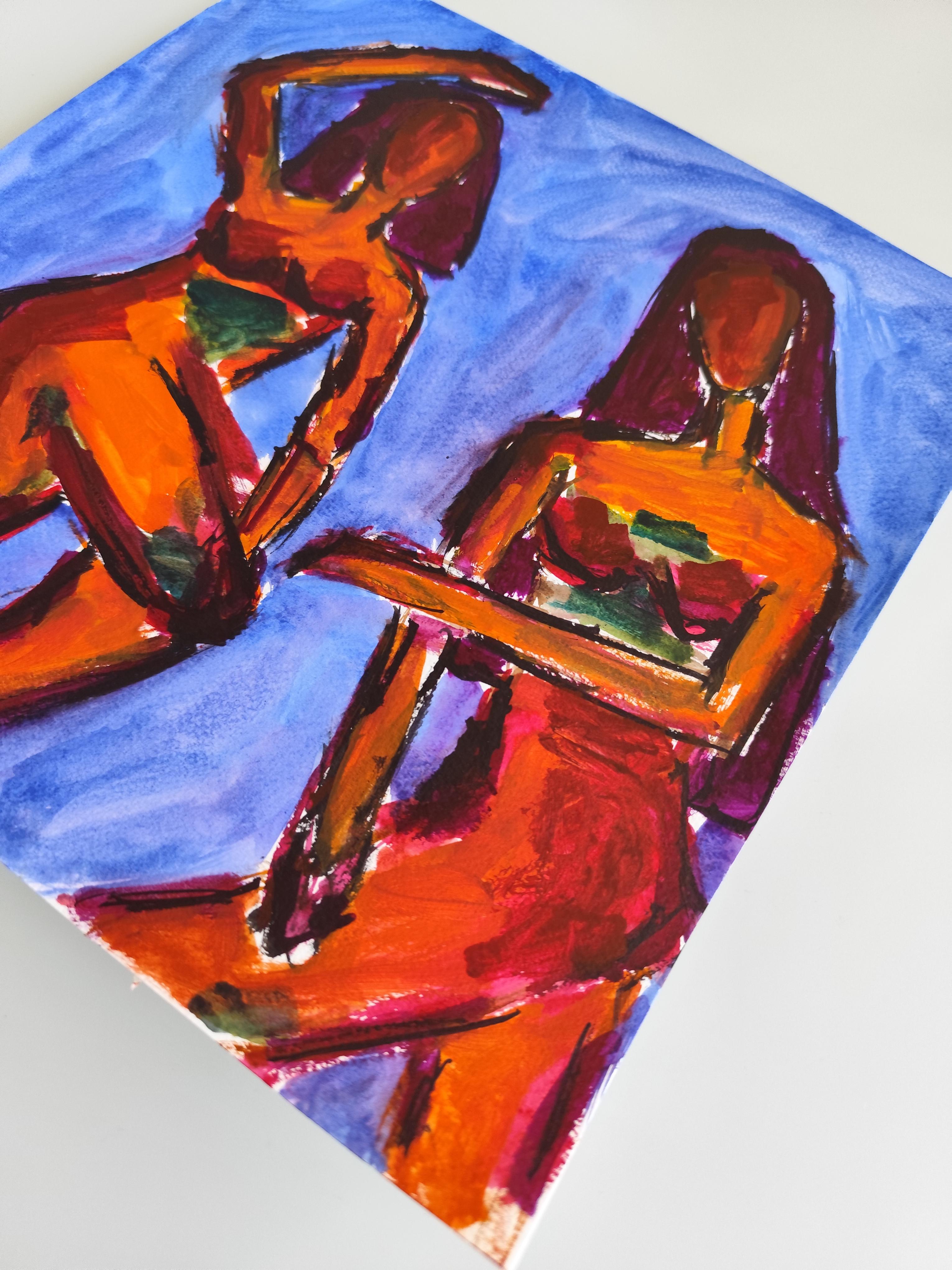 Aquarelle contemporaine expressionniste abstraite femmes papier 