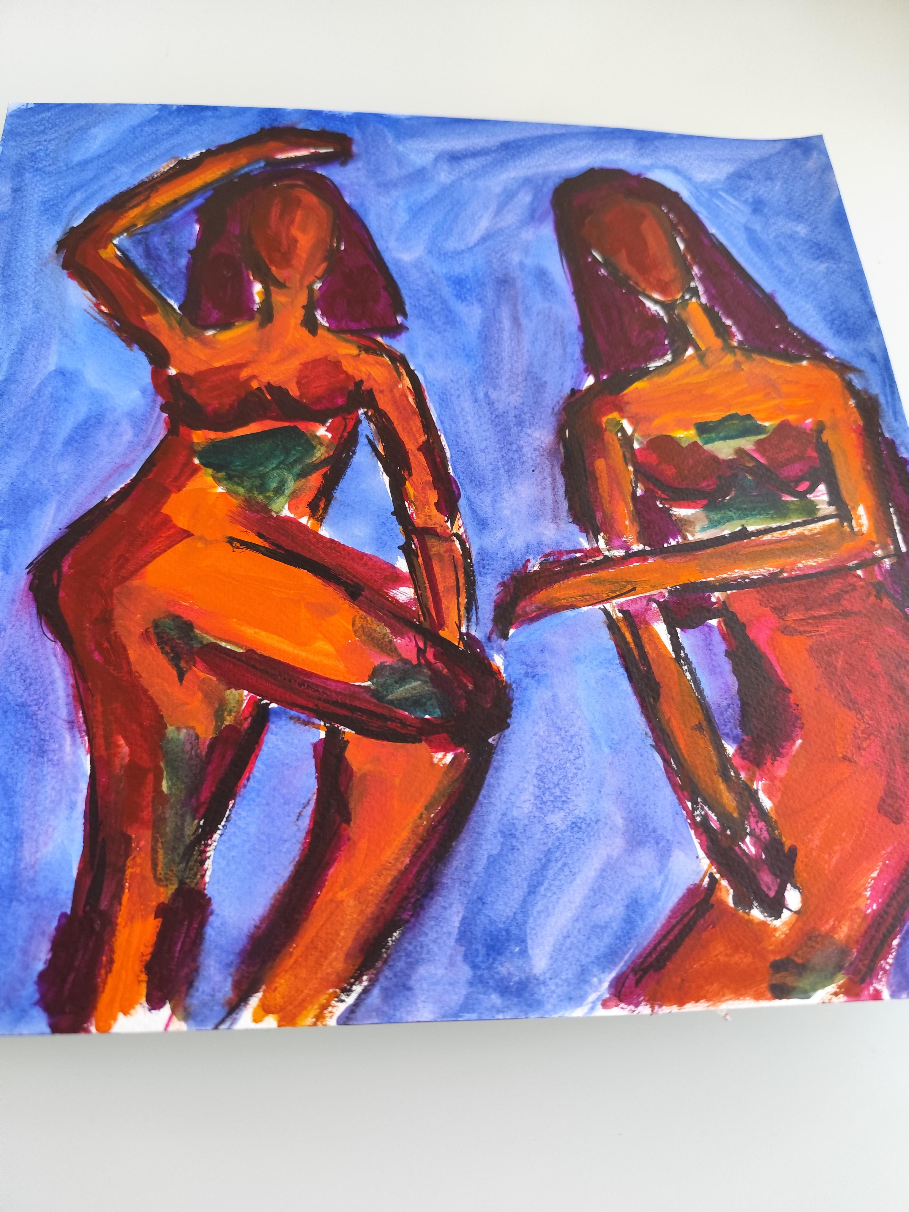 Aquarelle contemporaine expressionniste abstraite femmes papier 