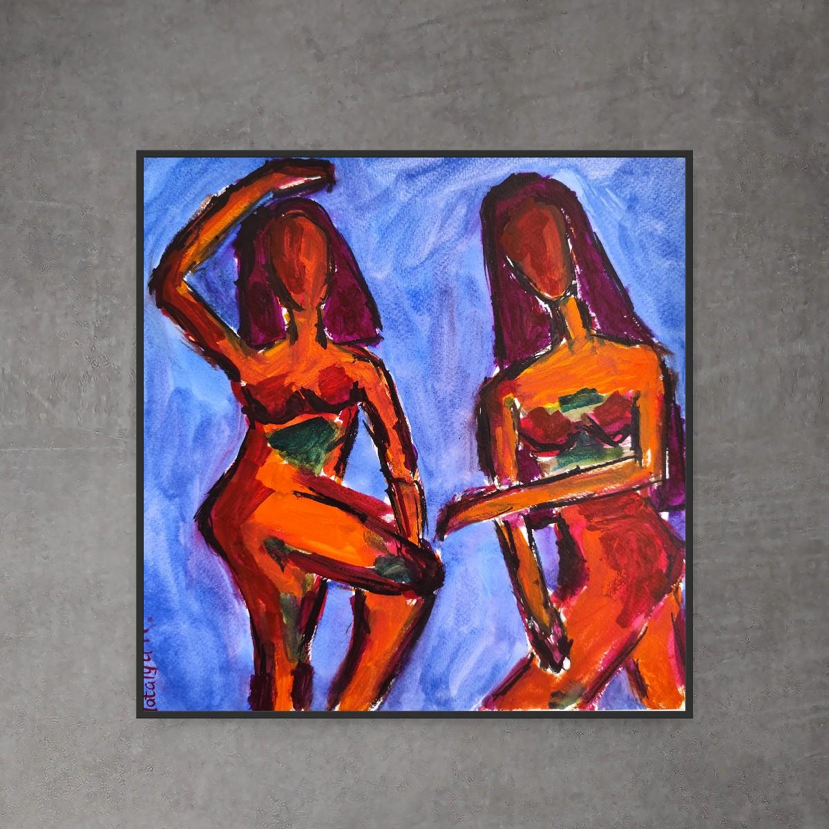Aquarelle contemporaine expressionniste abstraite femmes papier 