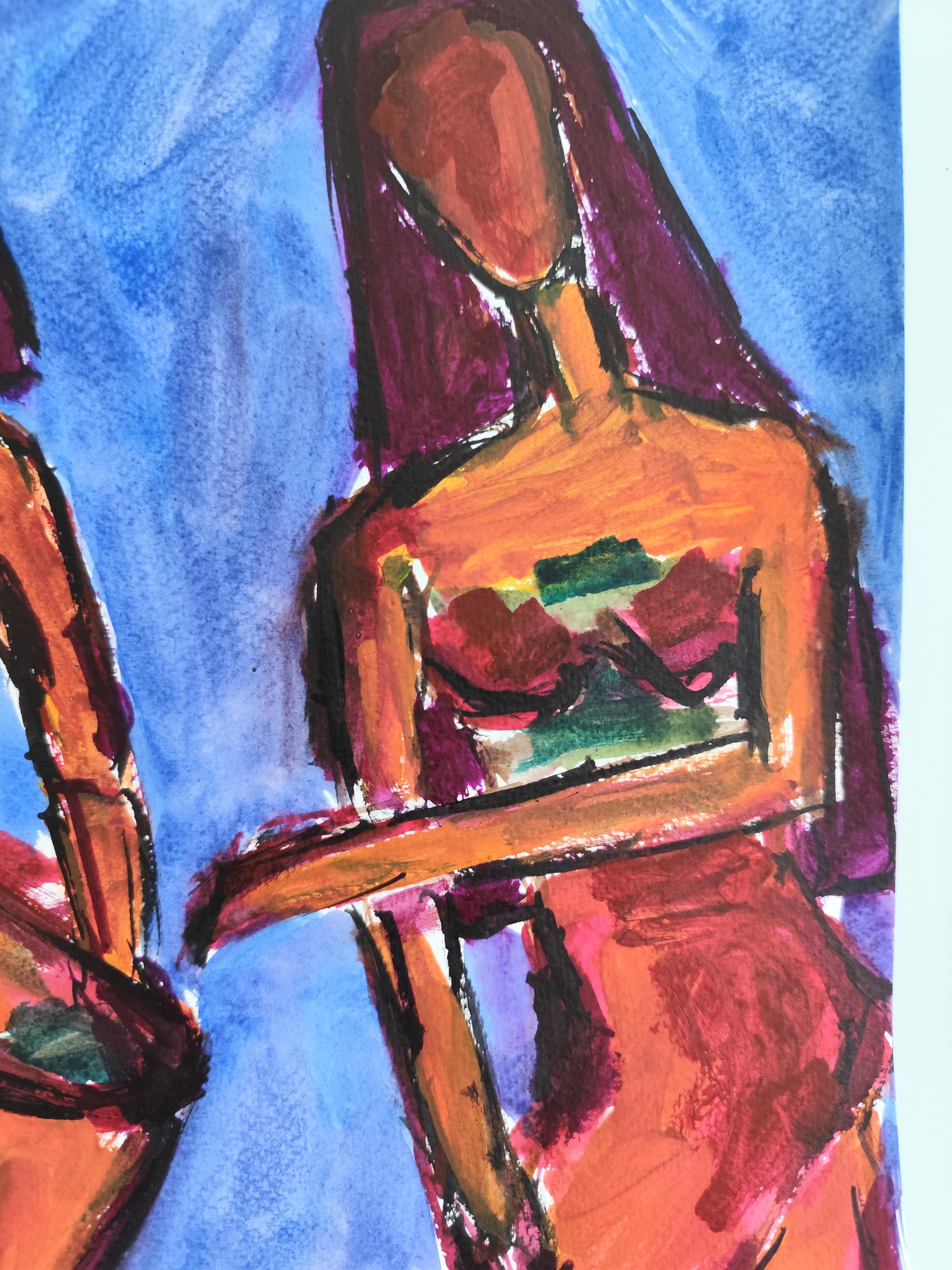 Aquarelle contemporaine expressionniste abstraite femmes papier 