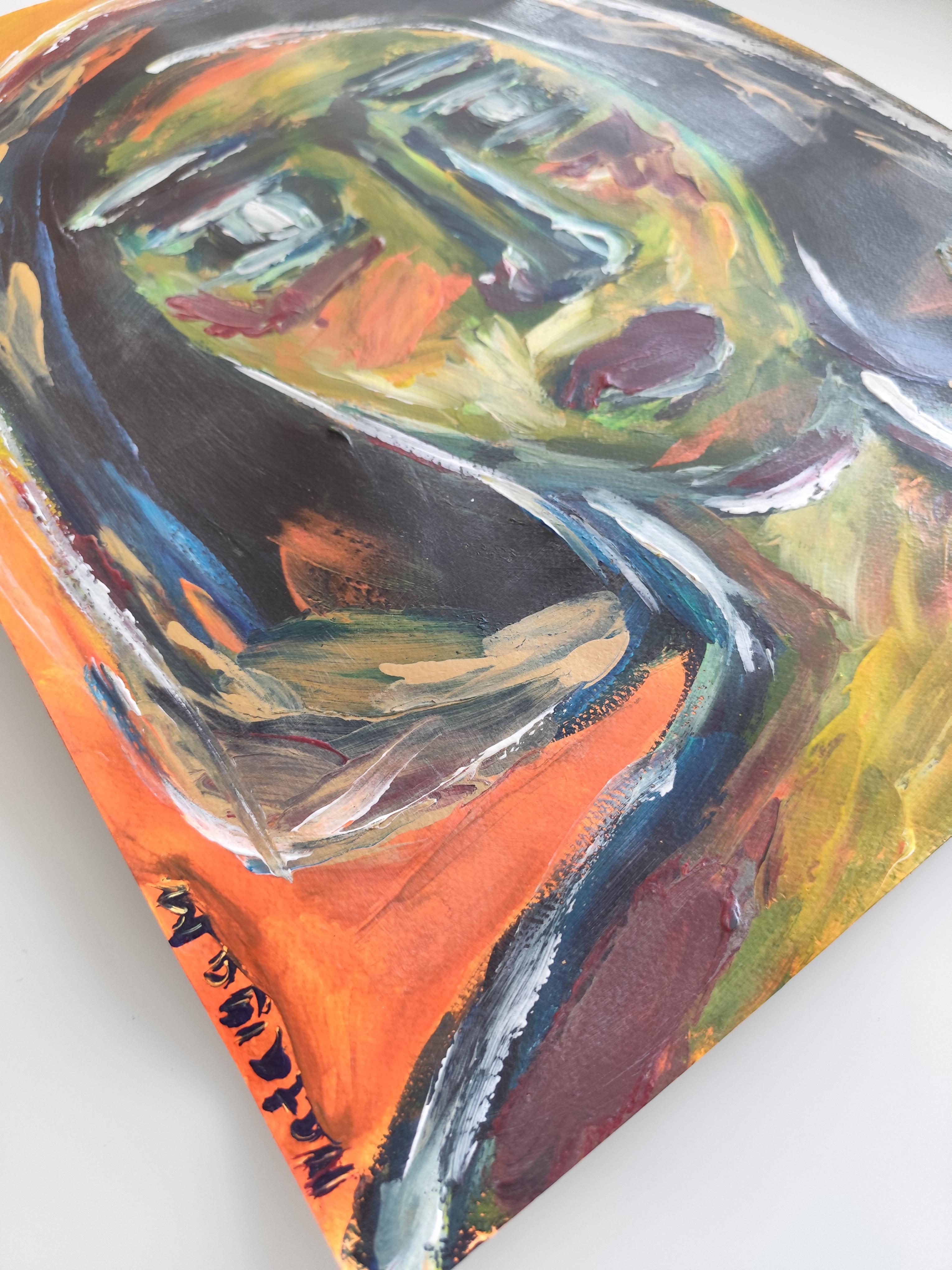 Portrait de femme expressionniste abstrait contemporain papier acrylique 