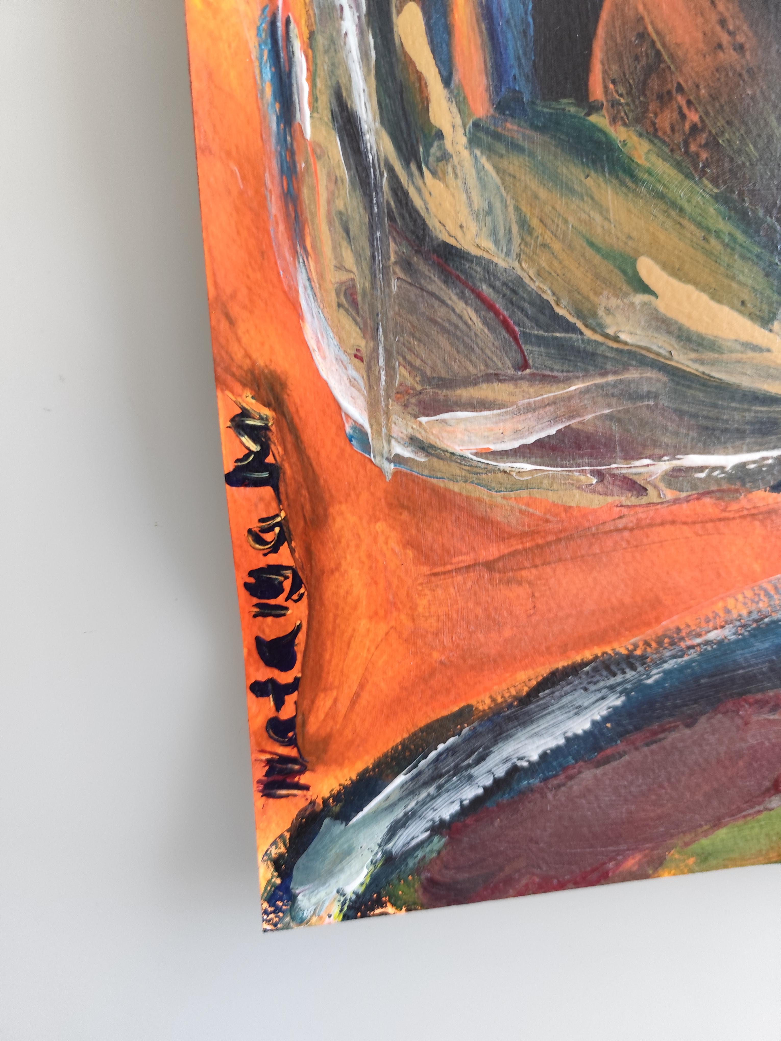 Portrait de femme expressionniste abstrait contemporain papier acrylique 