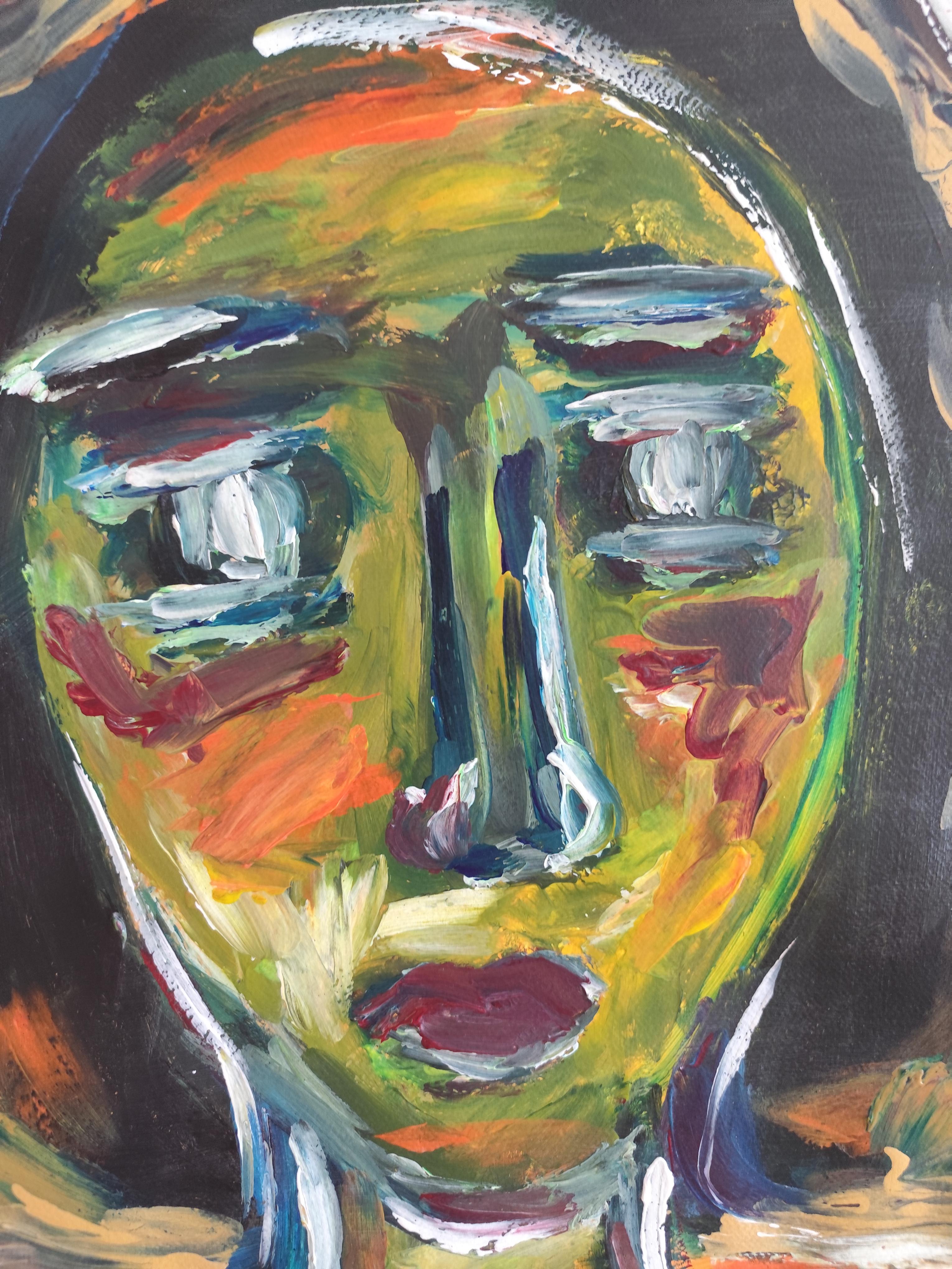 Portrait de femme expressionniste abstrait contemporain papier acrylique 