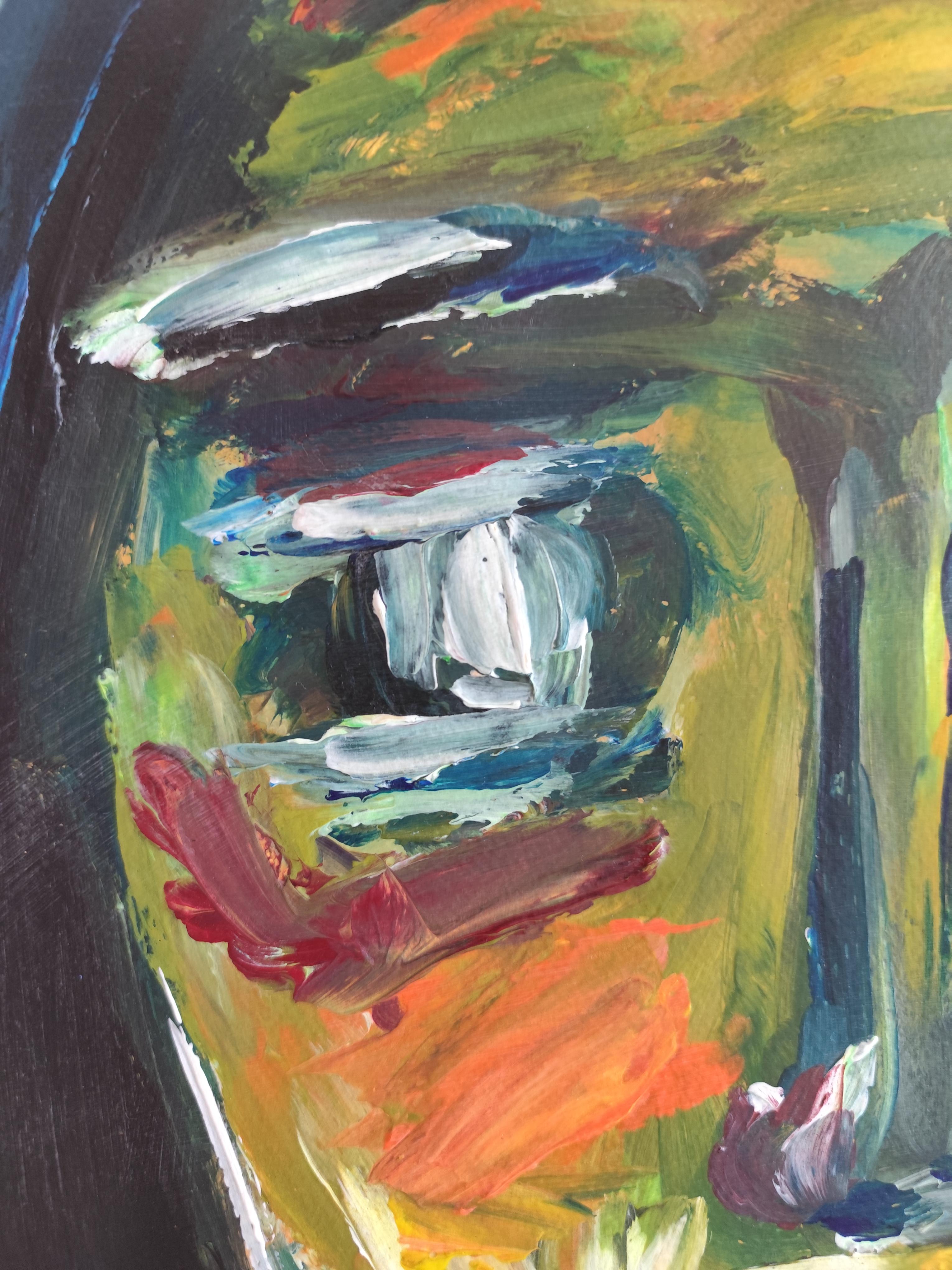 Portrait de femme expressionniste abstrait contemporain papier acrylique 