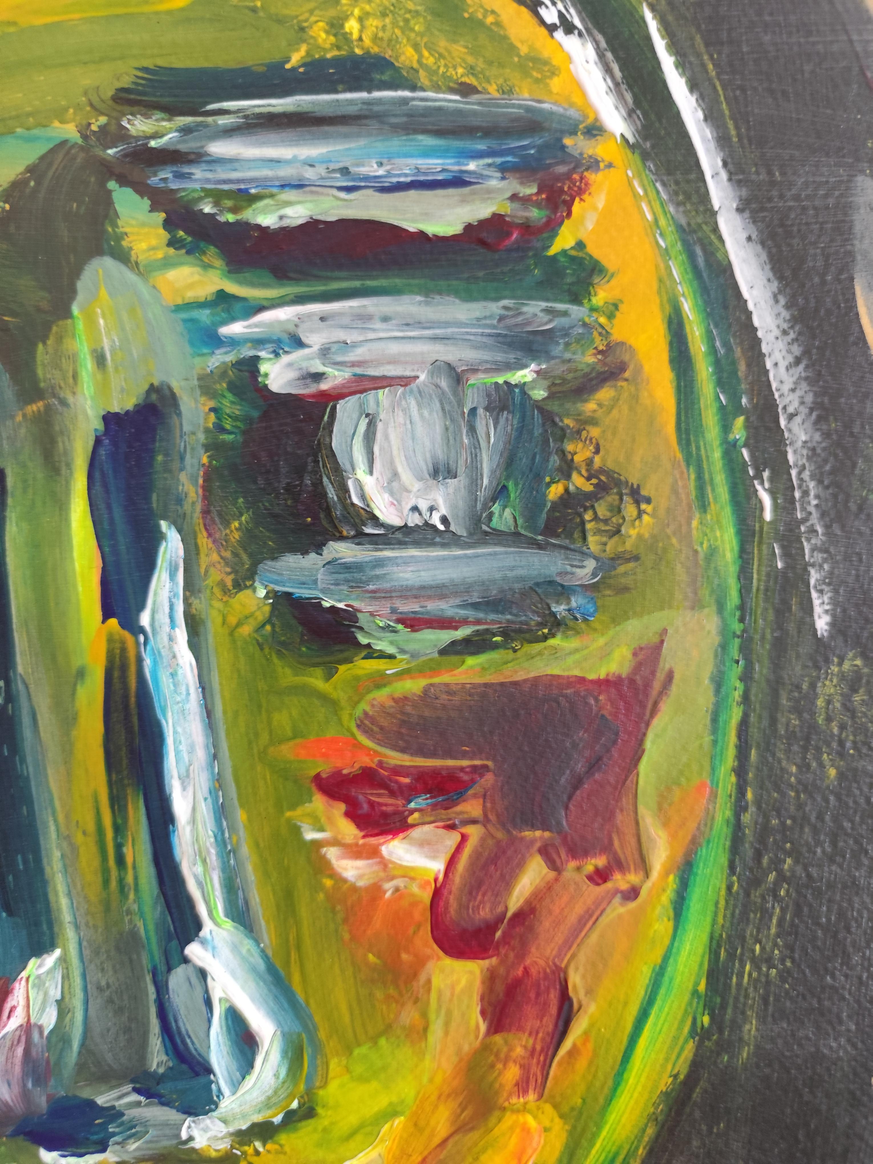 Portrait de femme expressionniste abstrait contemporain papier acrylique 