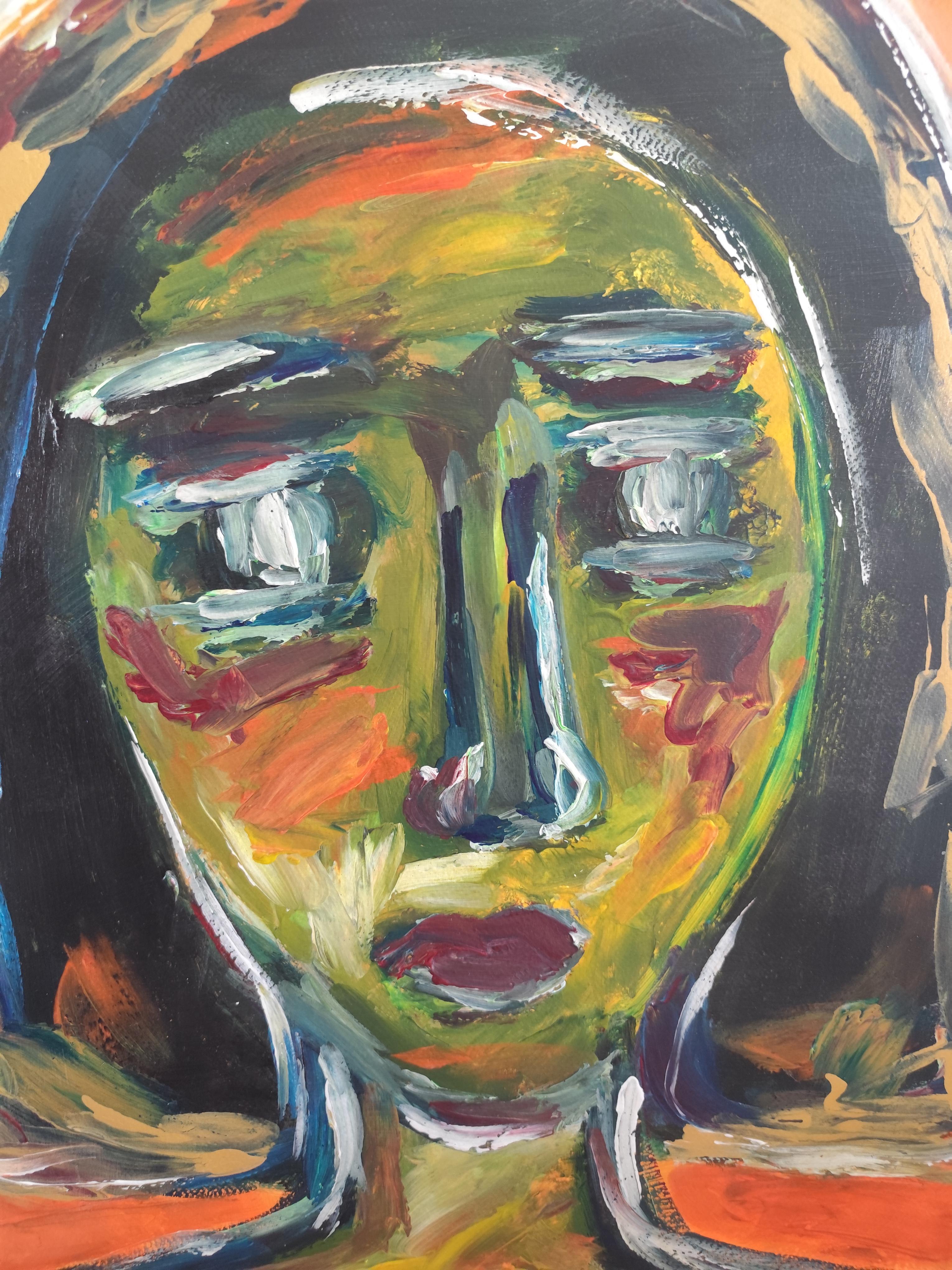 Portrait de femme expressionniste abstrait contemporain papier acrylique 