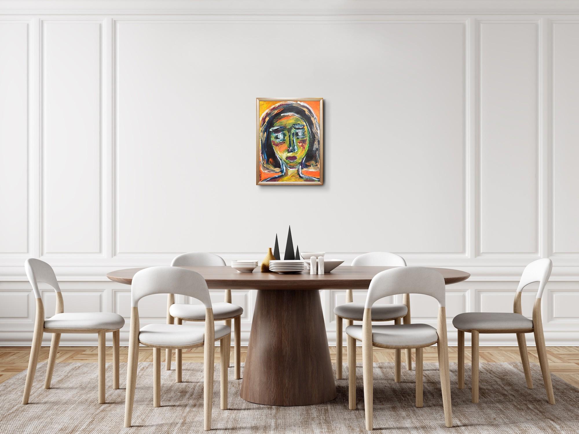Portrait de femme expressionniste abstrait contemporain papier acrylique 
