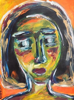Portrait de femme expressionniste abstrait contemporain papier acrylique "Trueing core"