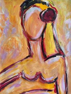 Abstracto contemporáneo  retrato expresionista de mujer  "Su rosa, su silencio"