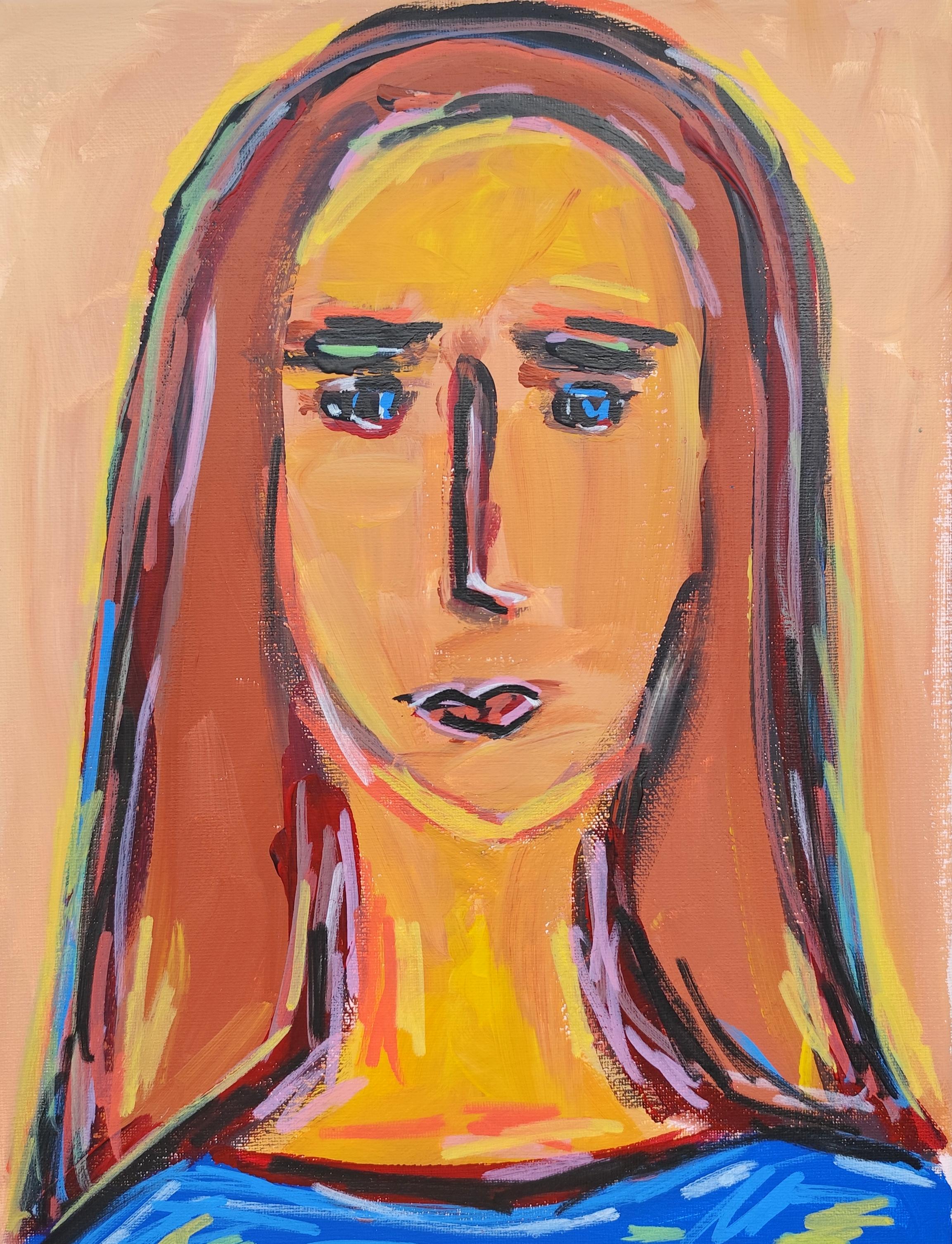Ritratto di donna espressionista astratto contemporaneo su tela "La calma interiore".