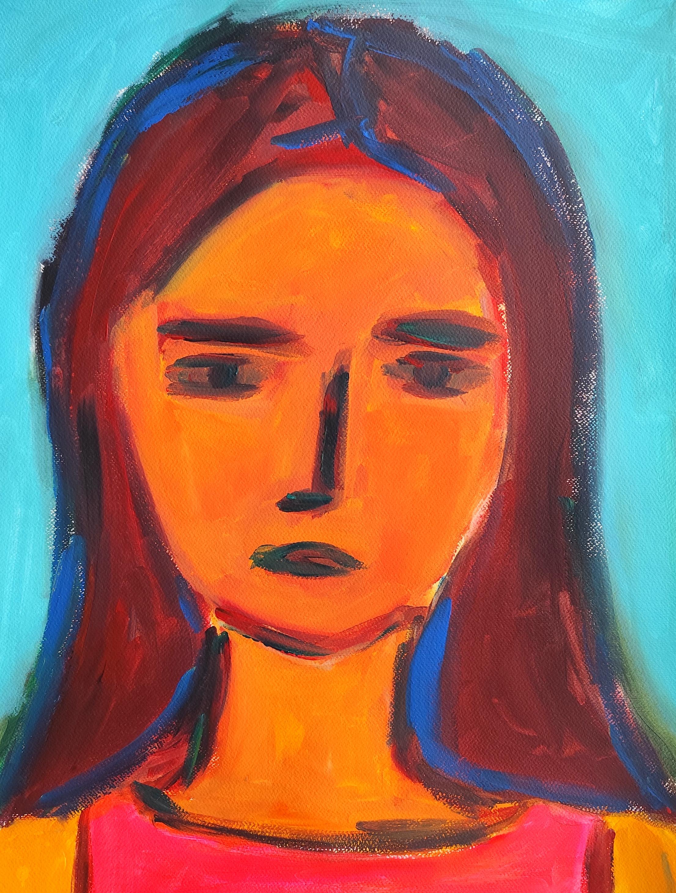 Contemporary abstract expressionist woman's portrait on paper "Her eternity"