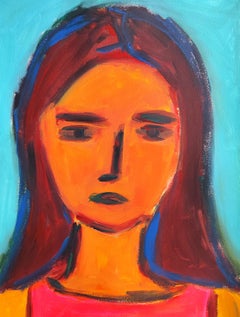 Contemporary abstract expressionist woman's portrait on paper "Her eternity"