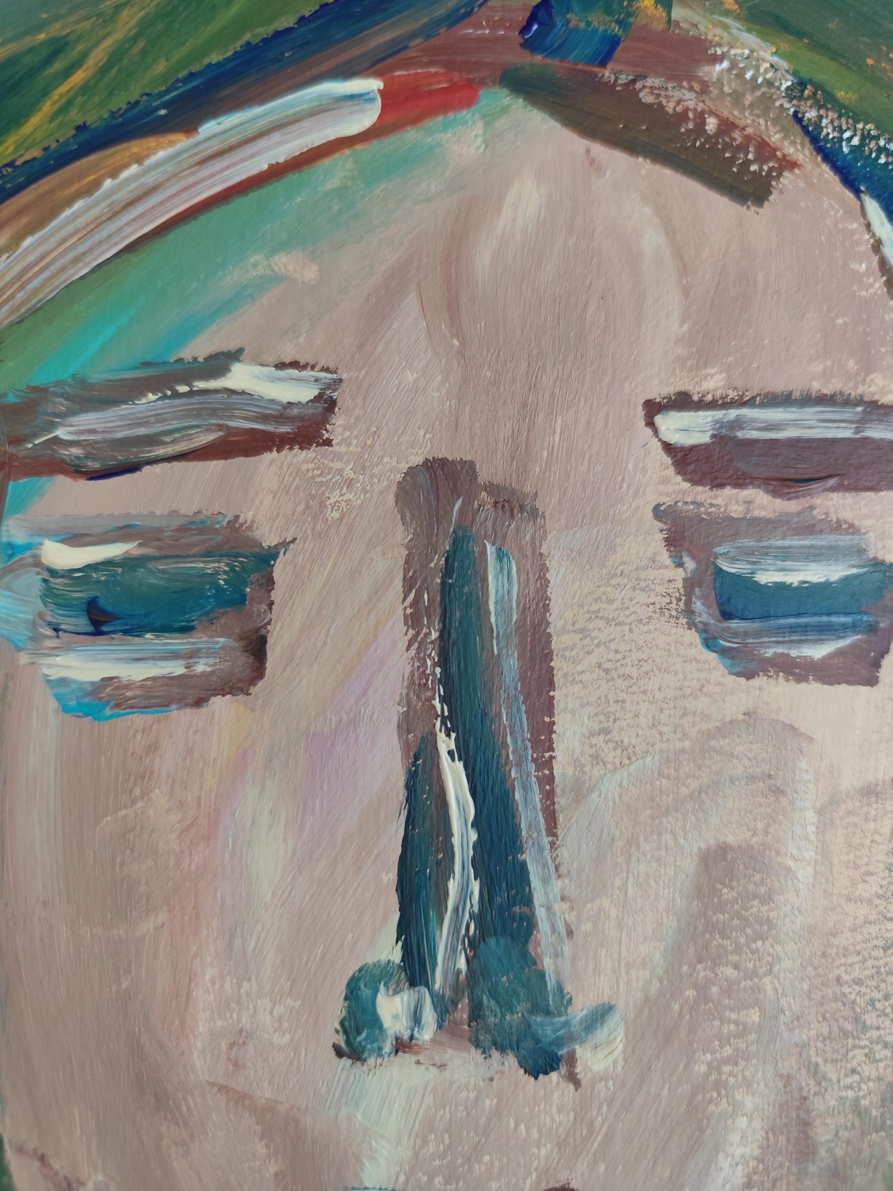 Portrait de femme expressionniste abstrait contemporain sur papier 