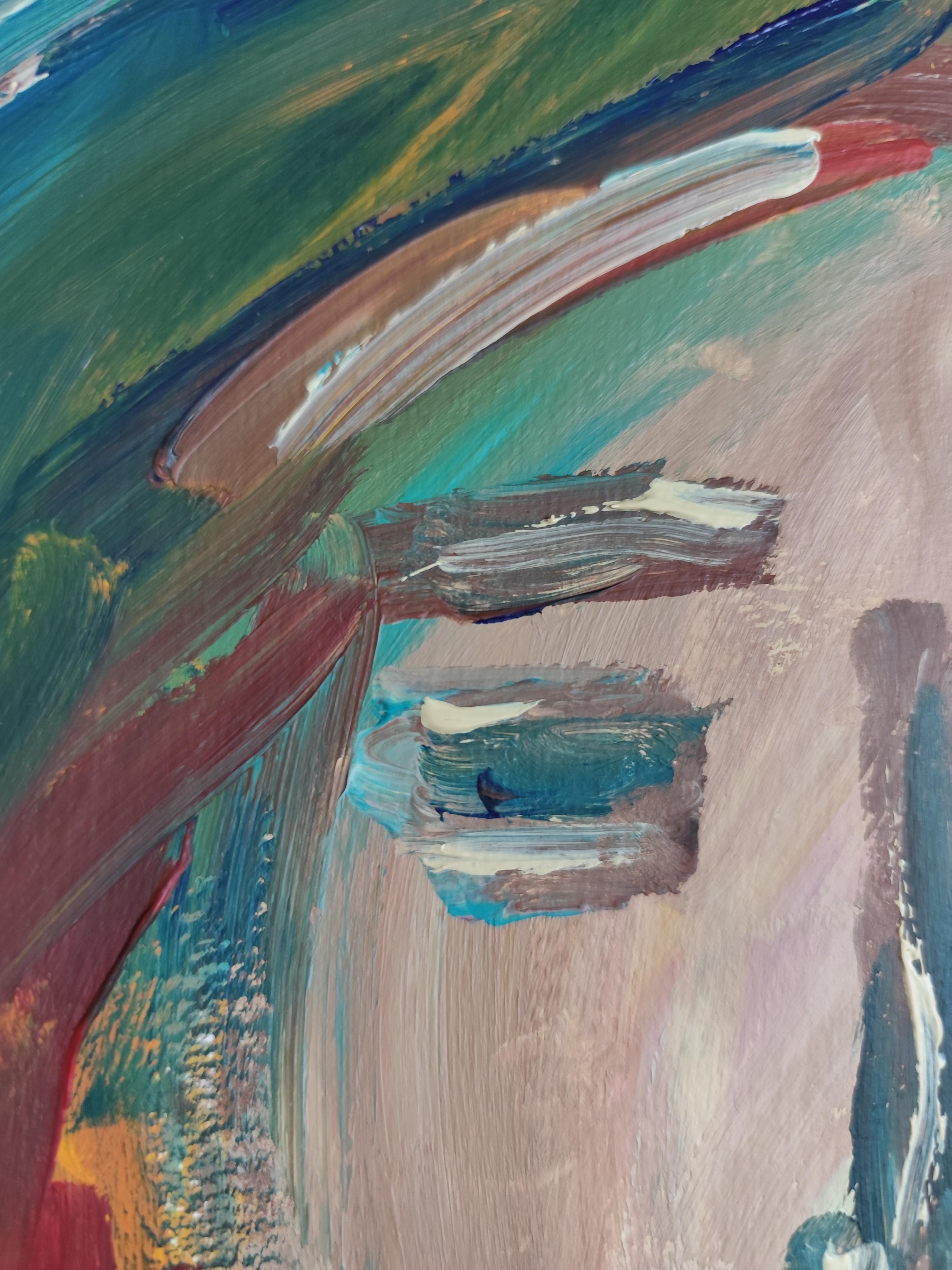 Portrait de femme expressionniste abstrait contemporain sur papier 