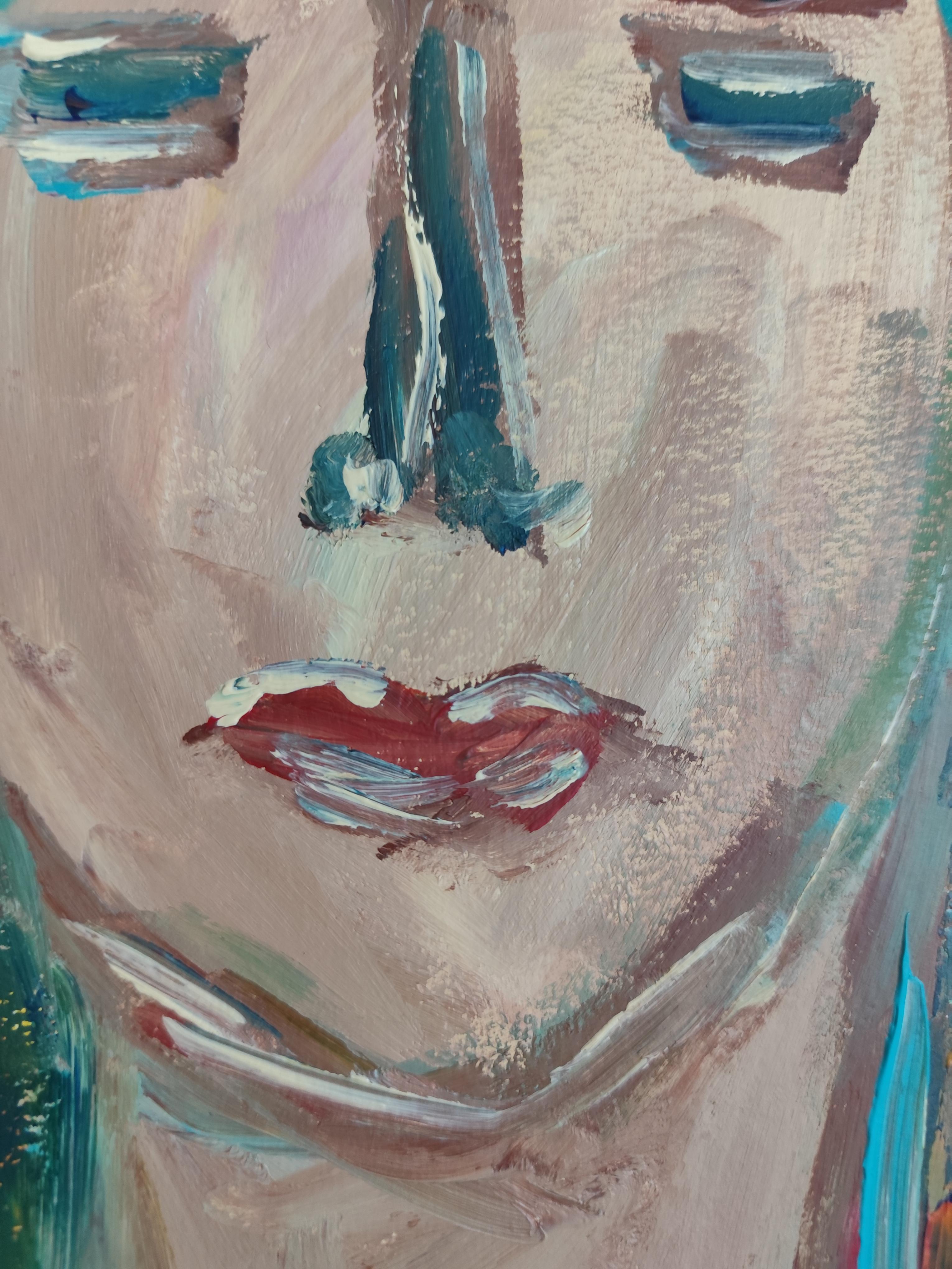 Portrait de femme expressionniste abstrait contemporain sur papier 