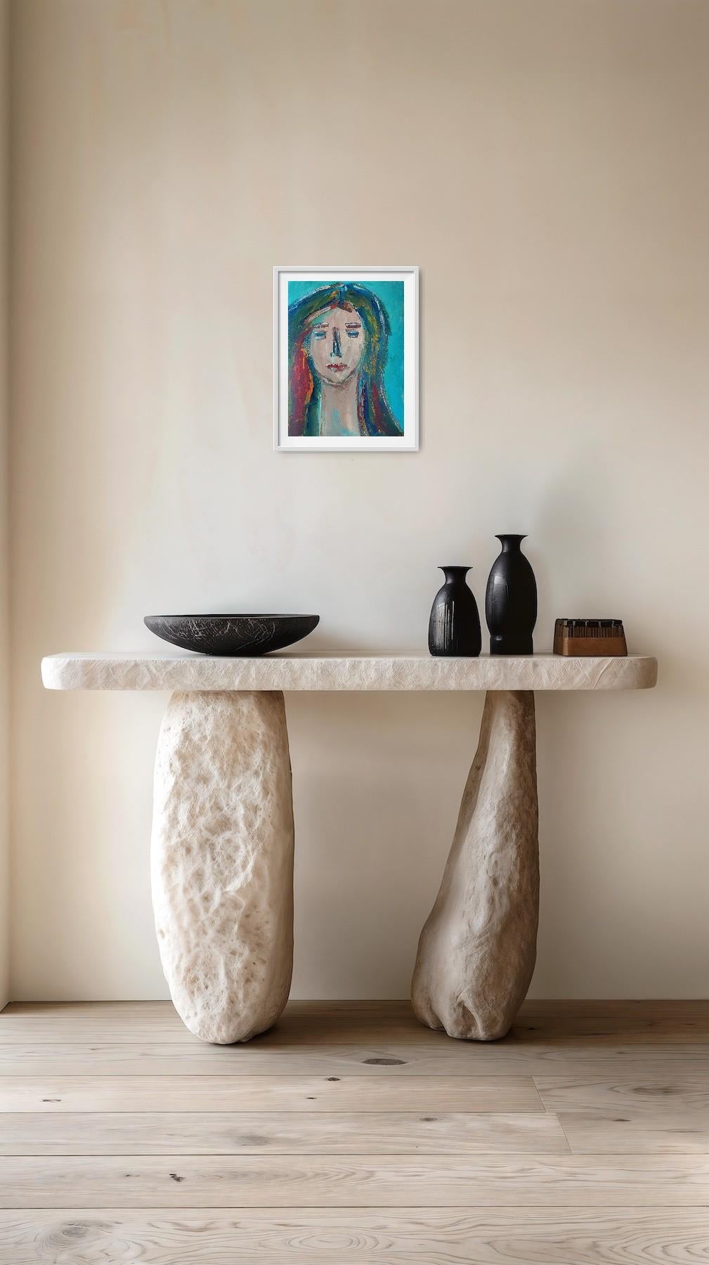 Portrait de femme expressionniste abstrait contemporain sur papier 
