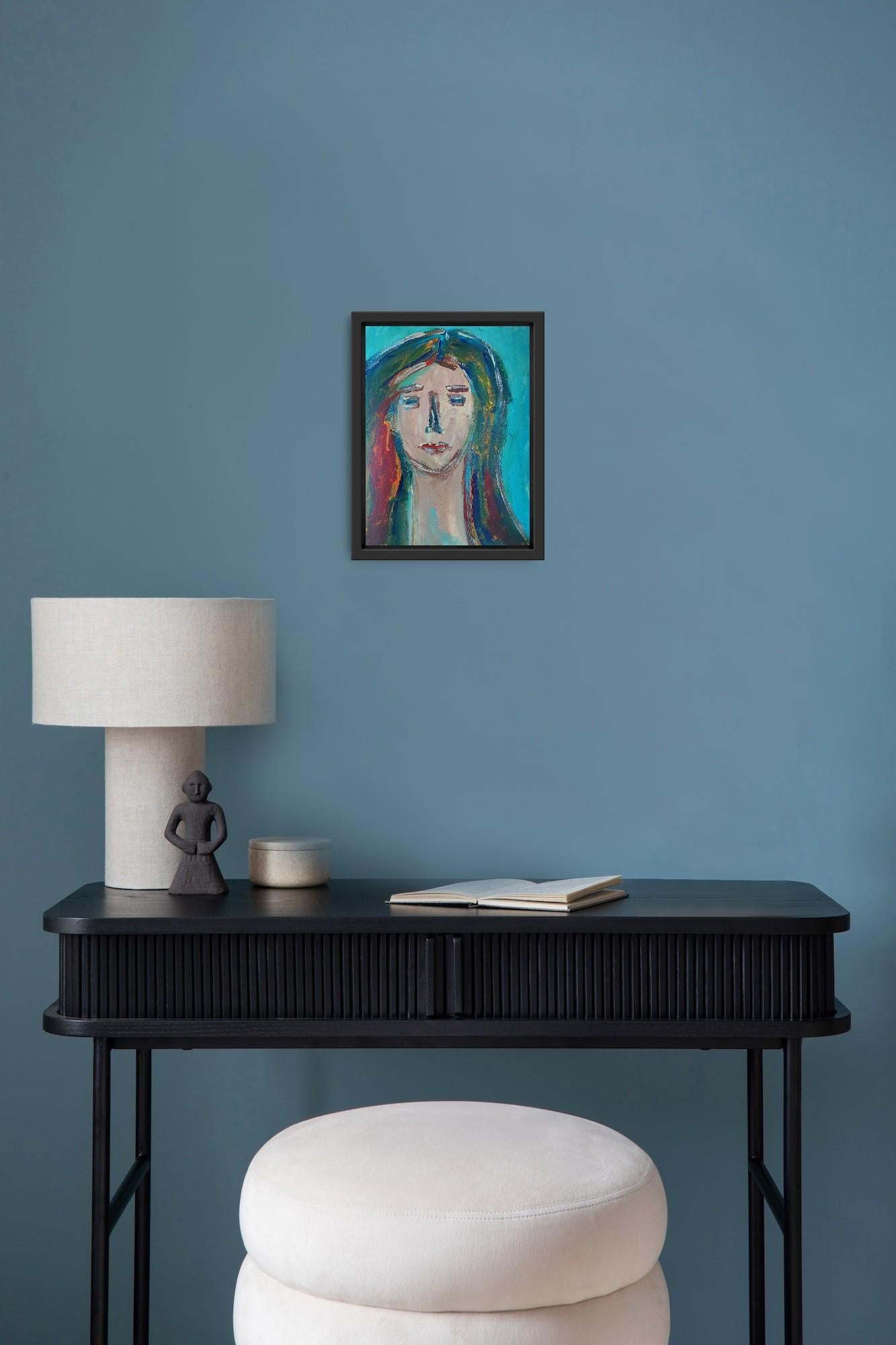 Portrait de femme expressionniste abstrait contemporain sur papier 