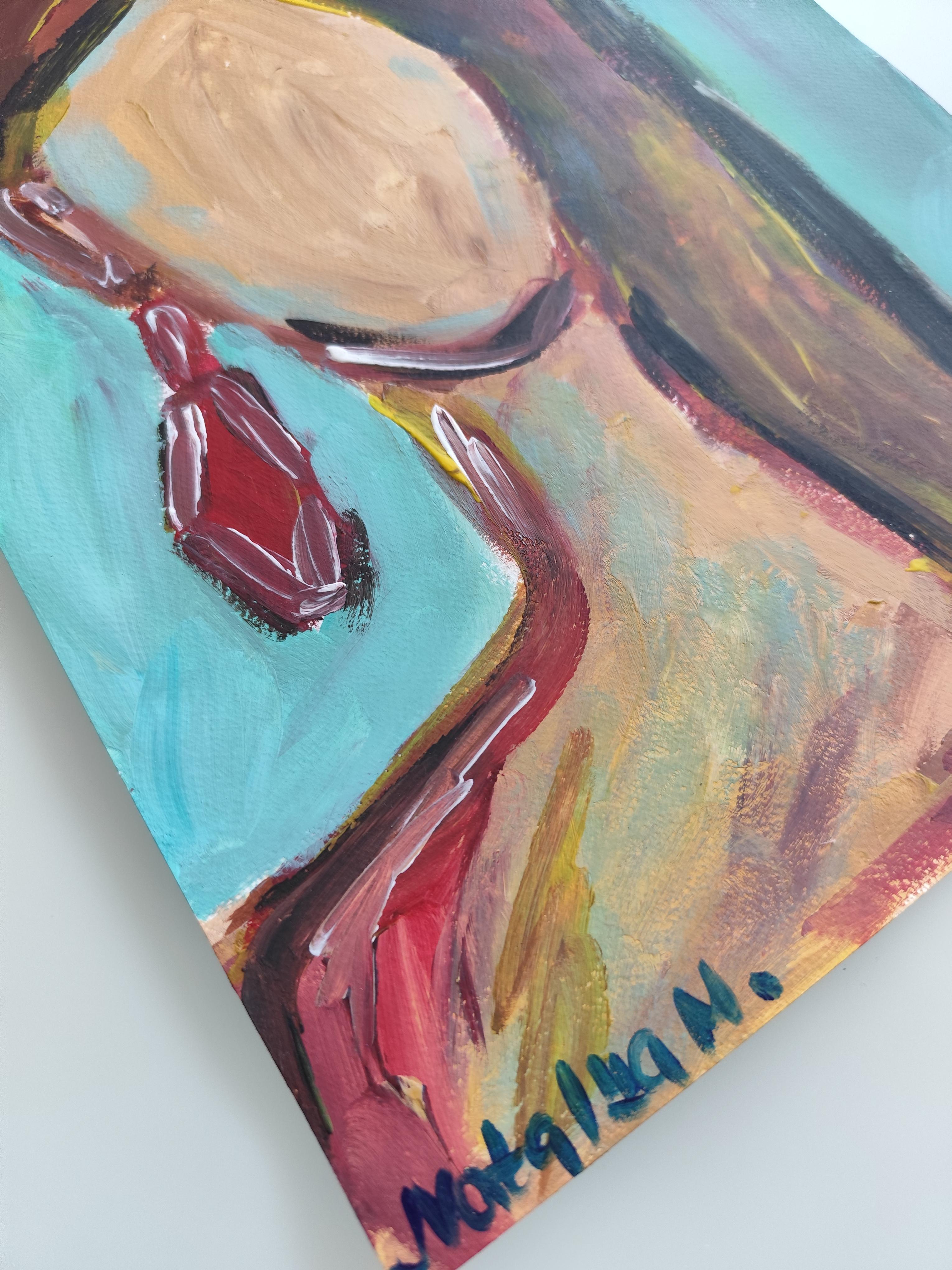 Contemporary abstract expressionist woman's portrait on paper 