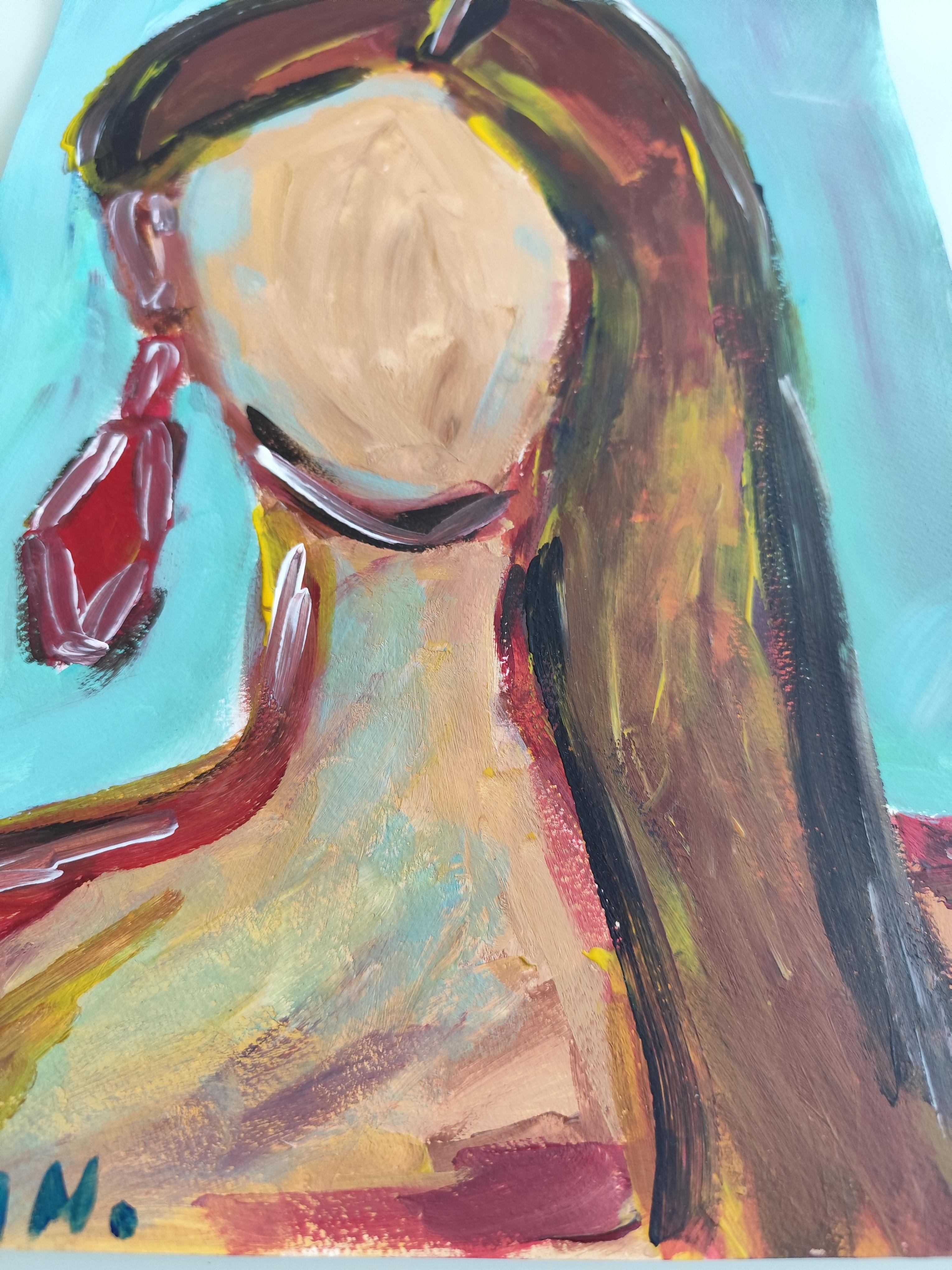 Contemporary abstract expressionist woman's portrait on paper 