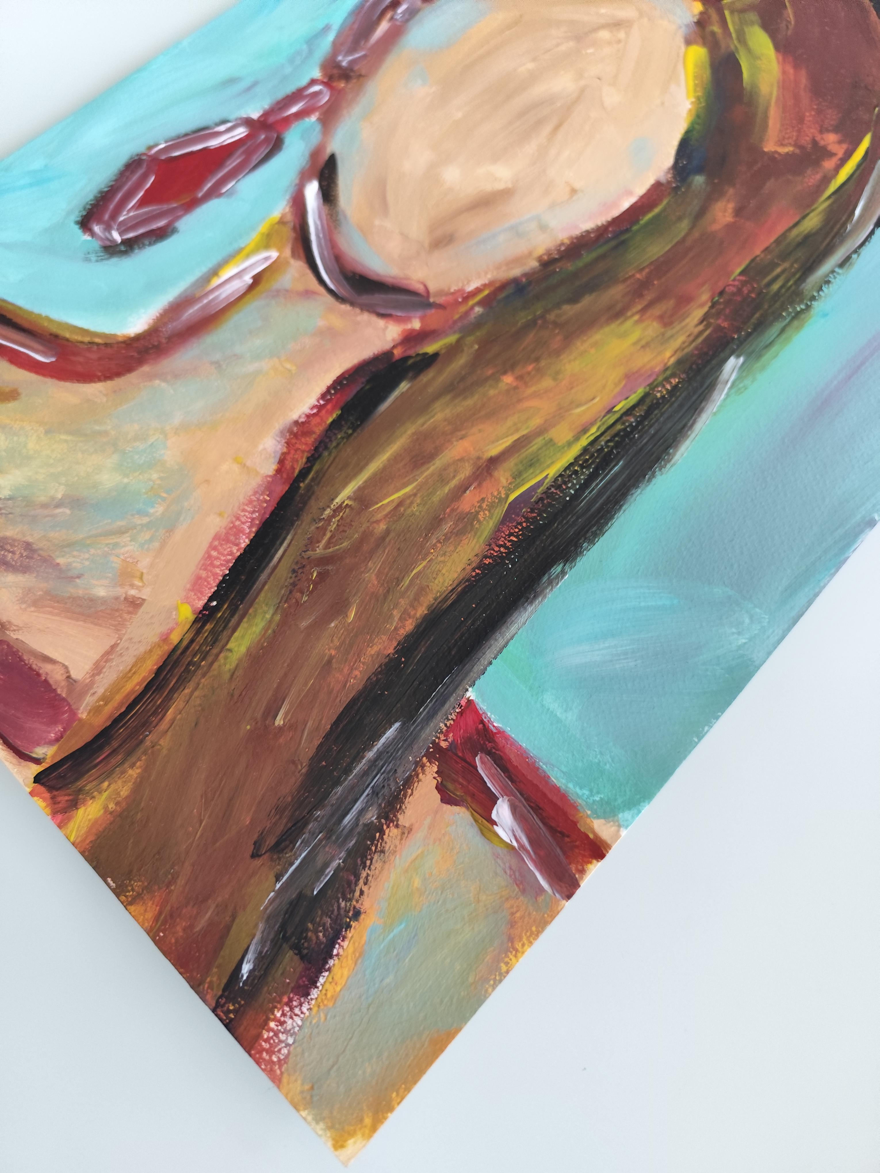 Contemporary abstract expressionist woman's portrait on paper 