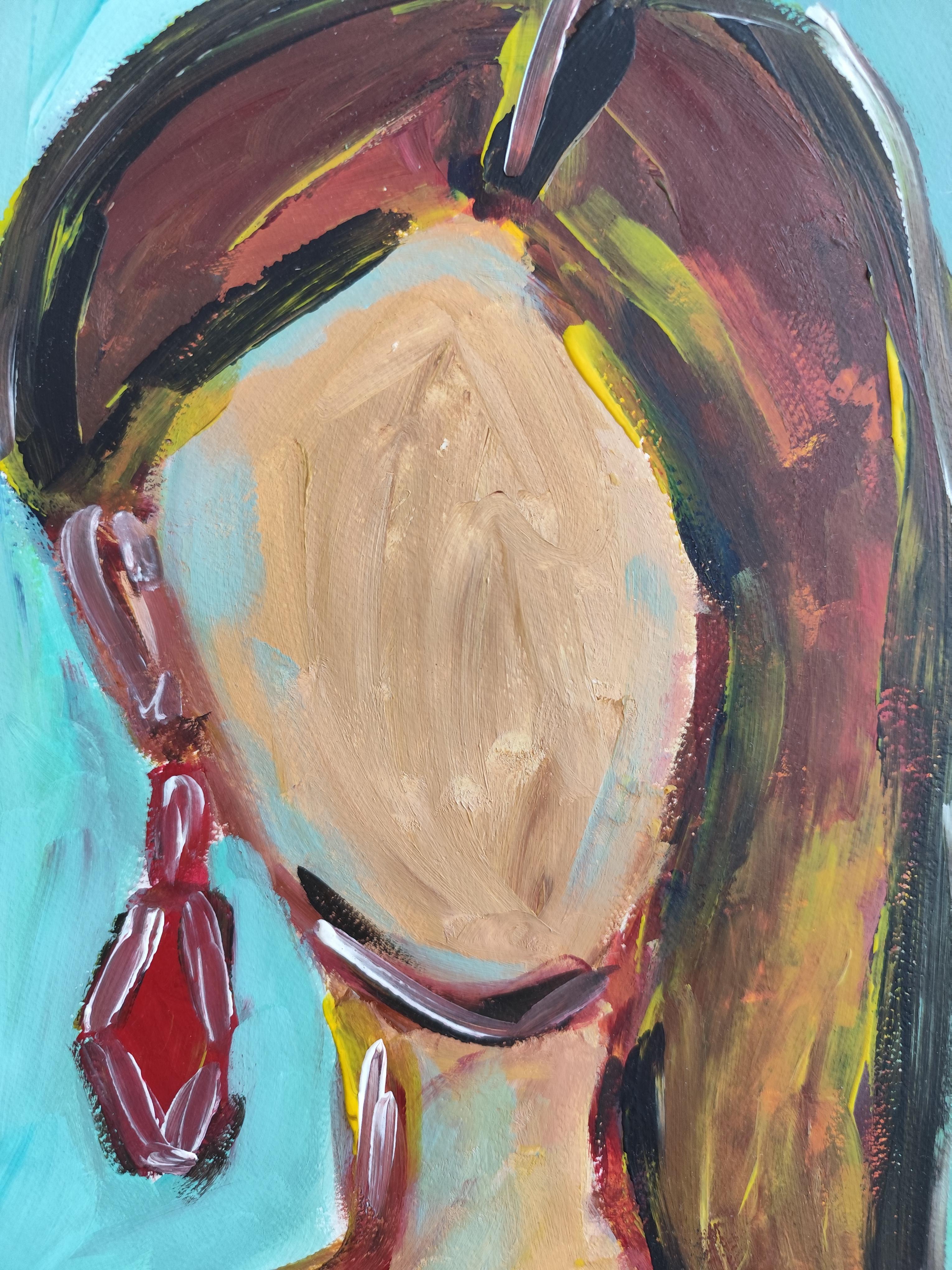Contemporary abstract expressionist woman's portrait on paper 