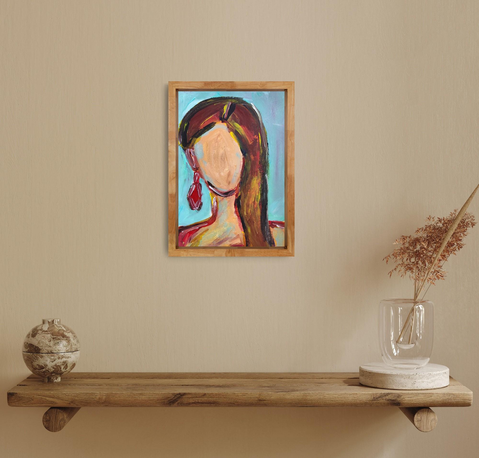Contemporary abstract expressionist woman's portrait on paper 