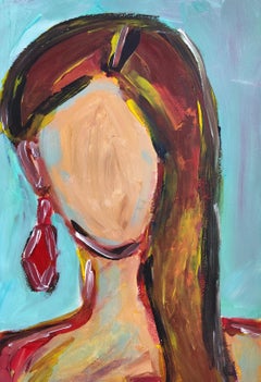 Portrait de femme expressionniste abstrait contemporain sur papier "Ma force intérieure".