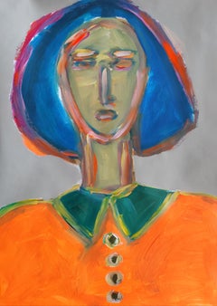 Portrait de femme expressionniste abstrait contemporain sur papier "New Essence"