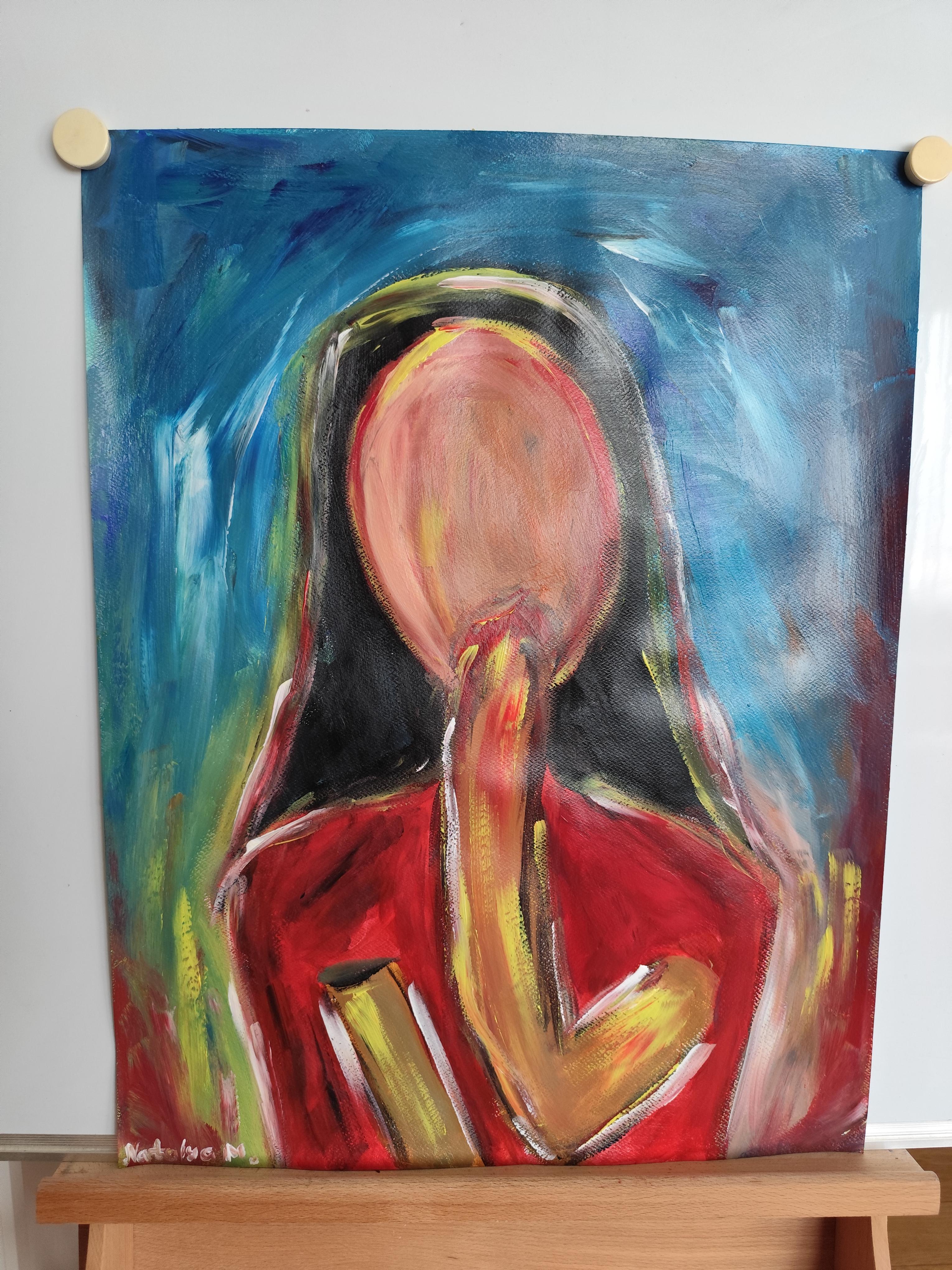 Ritratto di donna espressionista astratto contemporaneo su carta 