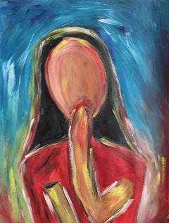Ritratto di donna espressionista astratto contemporaneo su carta "Quiet grace" (Grazia tranquilla)