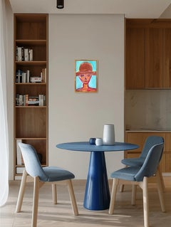 Contemporary abstract expressionist woman's portrait painting "Beneath the brim"