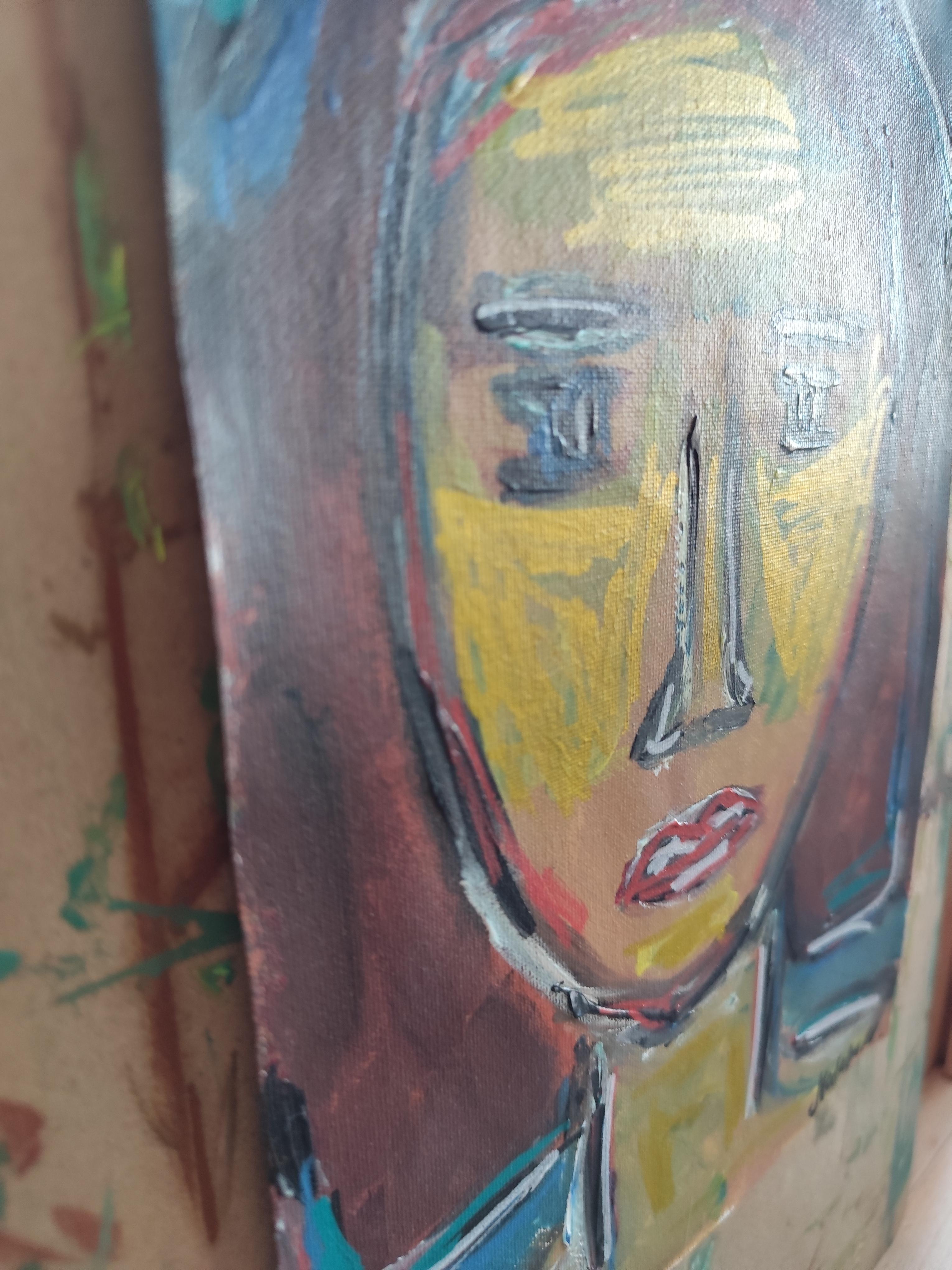 Contemporary abstract expressionist woman's portrait painting 