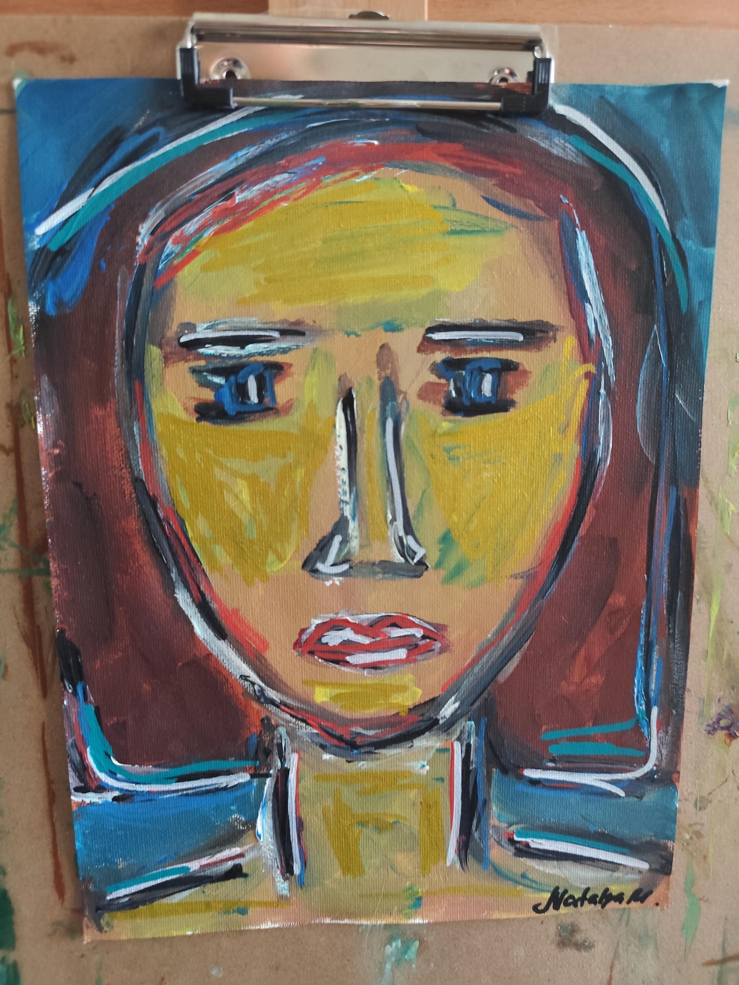 Contemporary abstract expressionist woman's portrait painting 