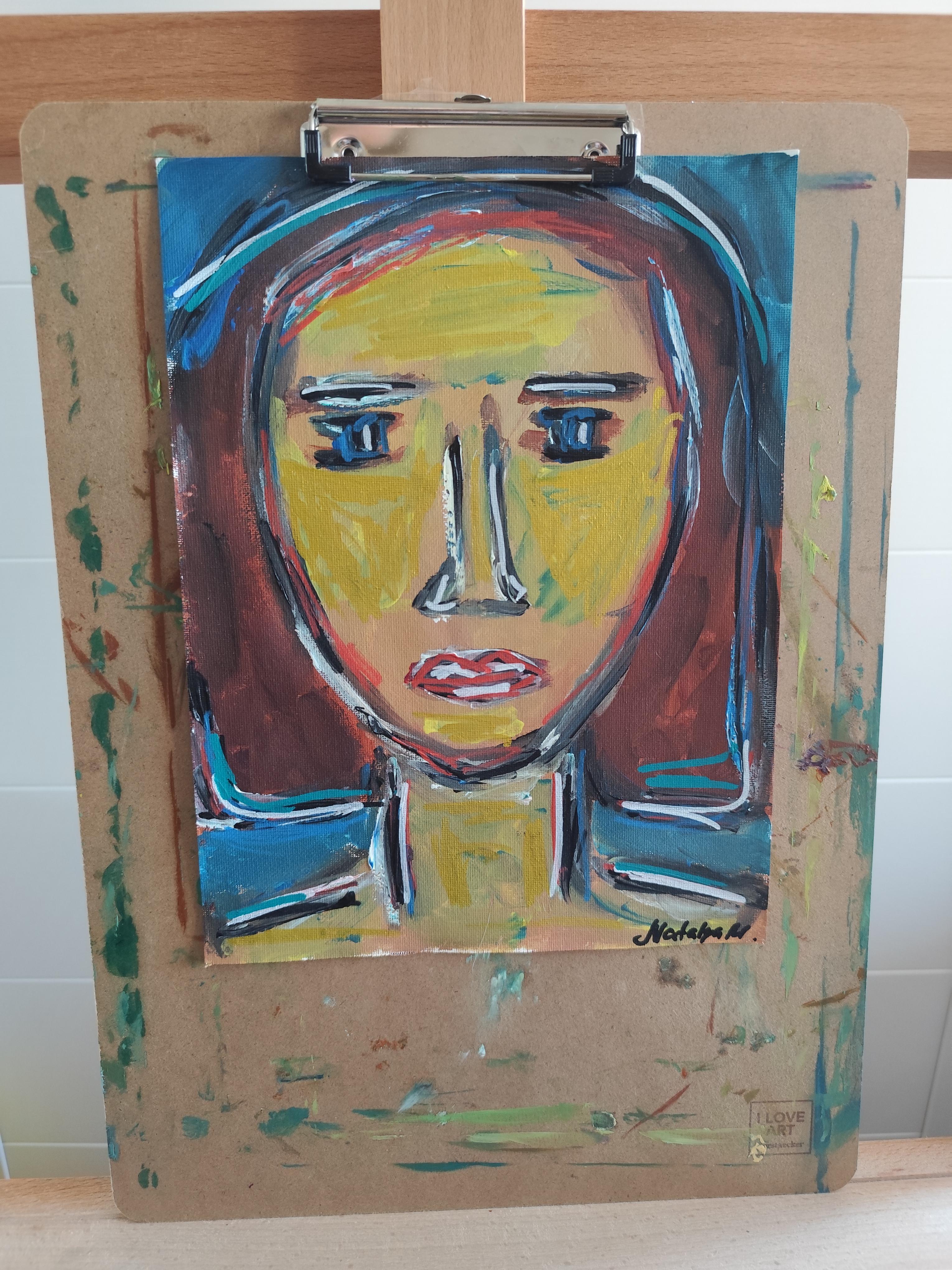 Contemporary abstract expressionist woman's portrait painting 