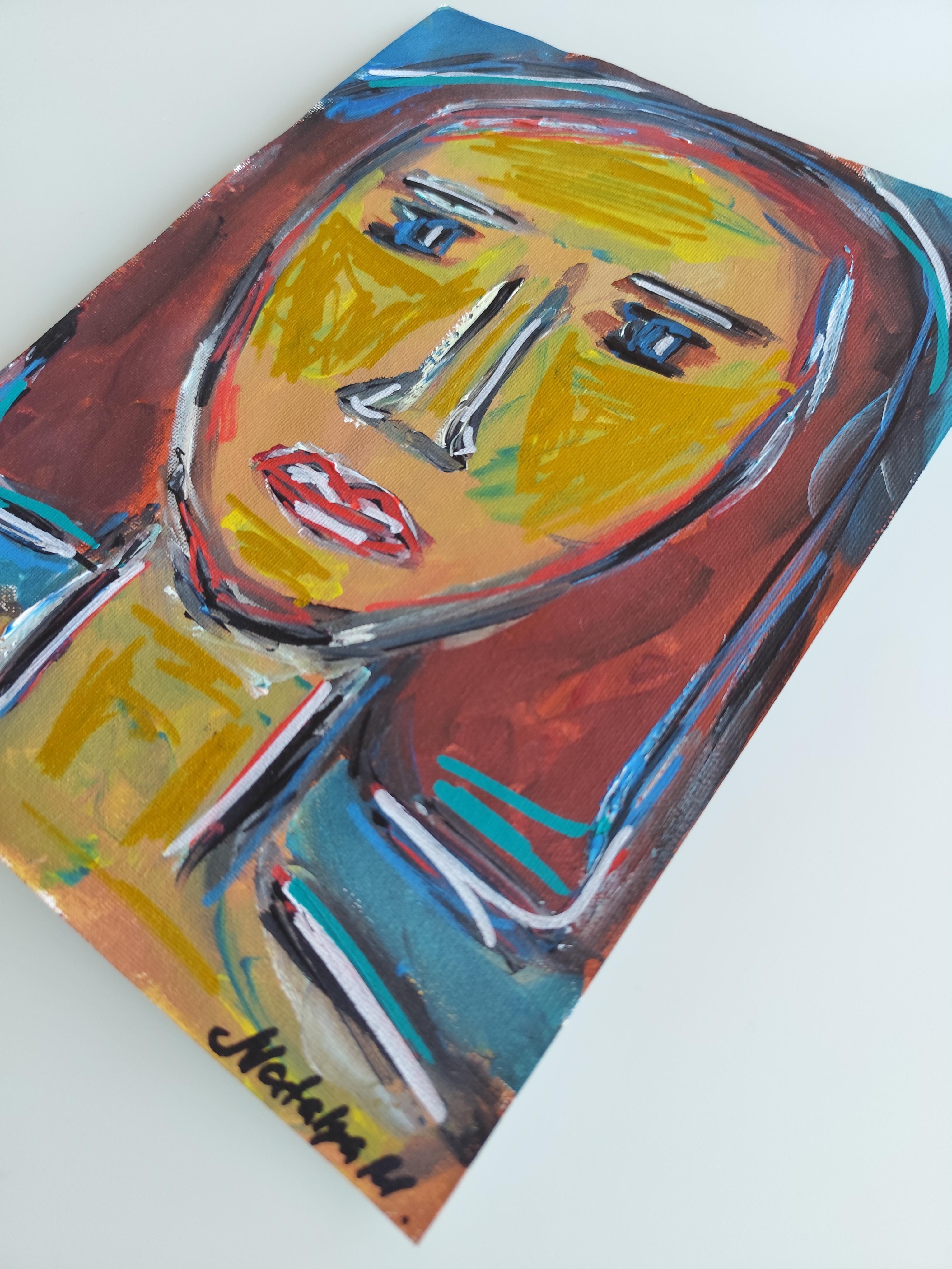 Contemporary abstract expressionist woman's portrait painting 