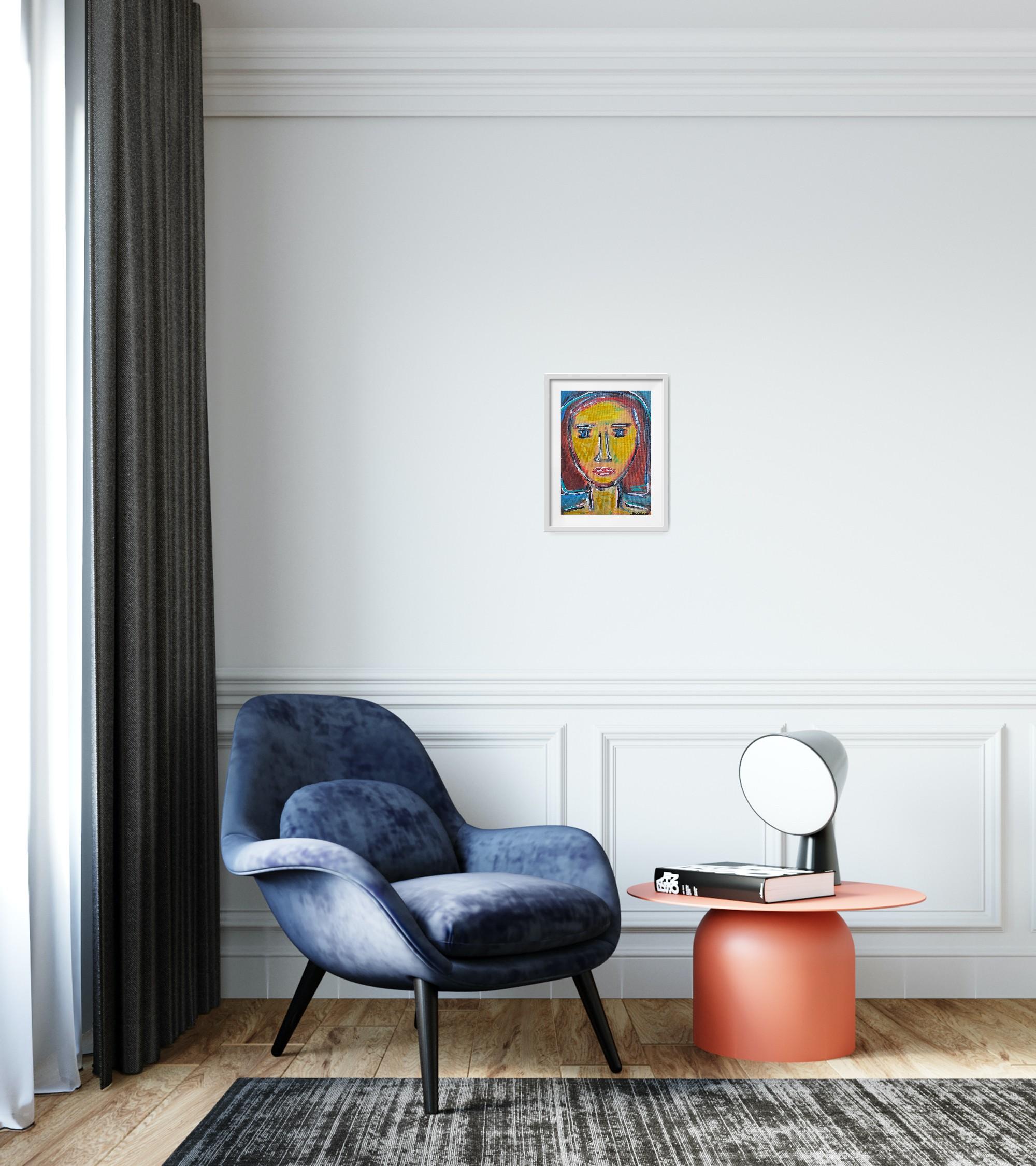 Contemporary abstract expressionist woman's portrait painting 